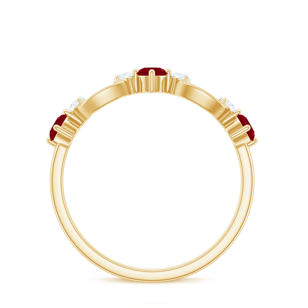 Genuine Ruby Promise Ring with Diamond for Women