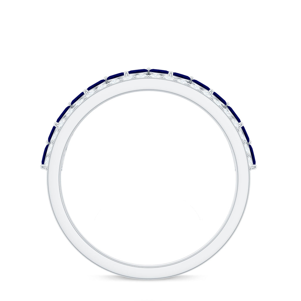 Real Marquise Blue Sapphire Half Eternity Ring with Diamond