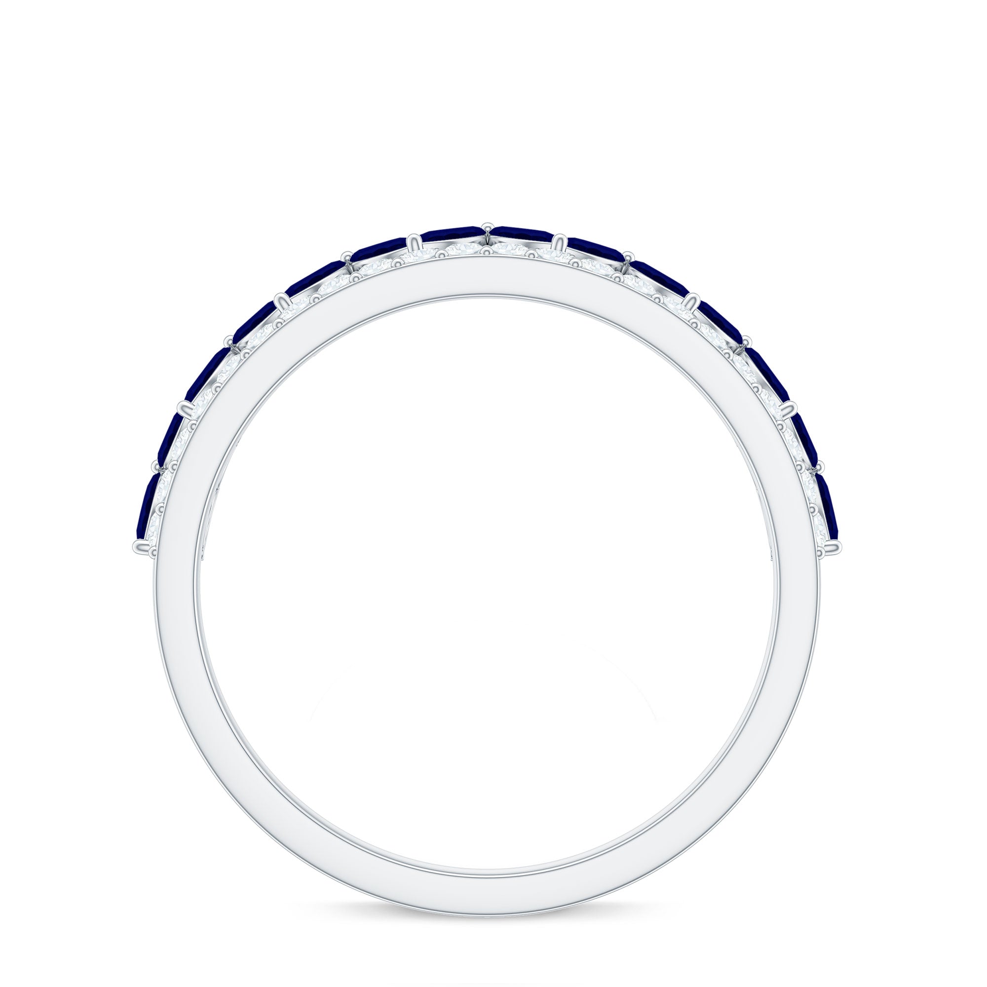 Real Marquise Blue Sapphire Half Eternity Ring with Diamond