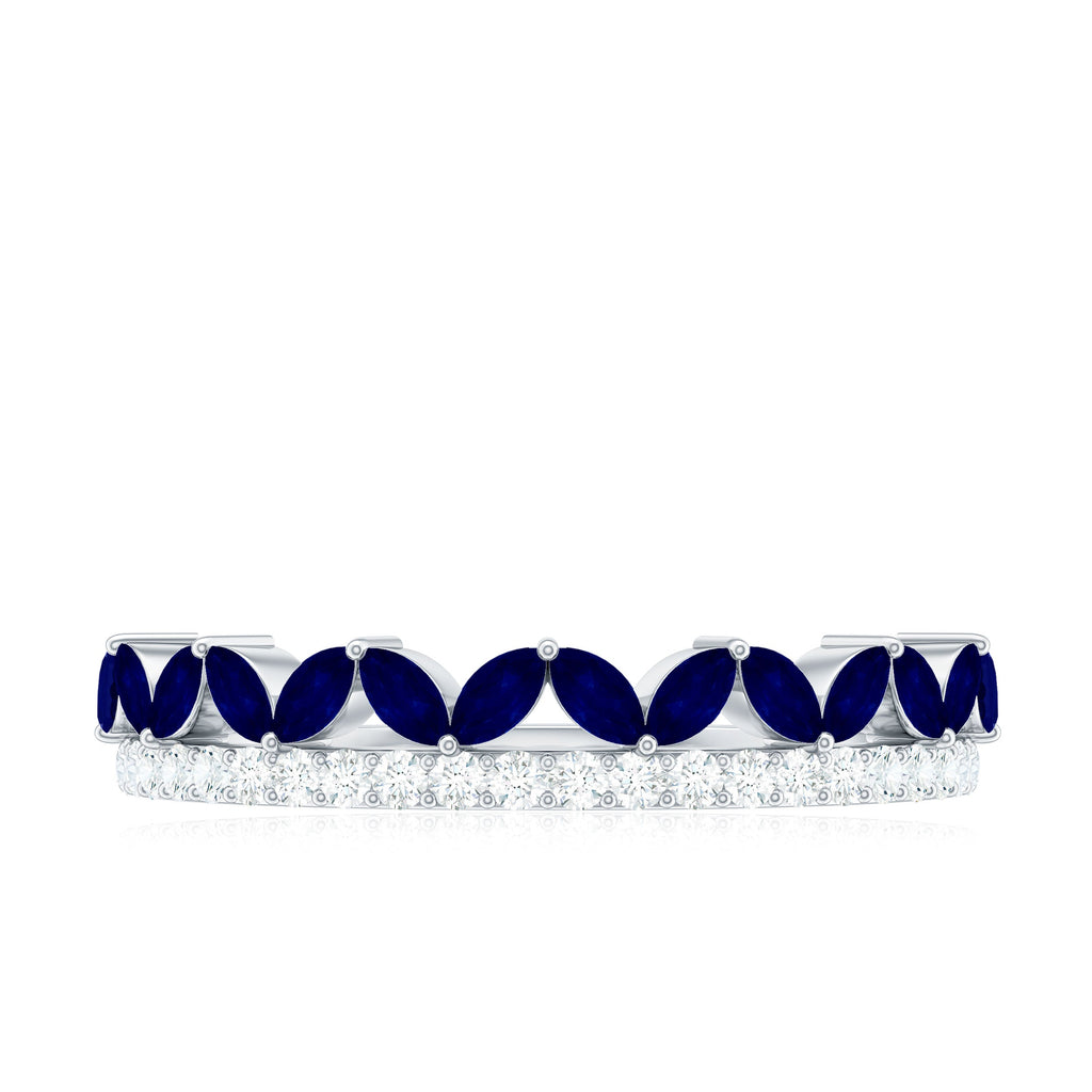 Real Marquise Blue Sapphire Half Eternity Ring with Diamond