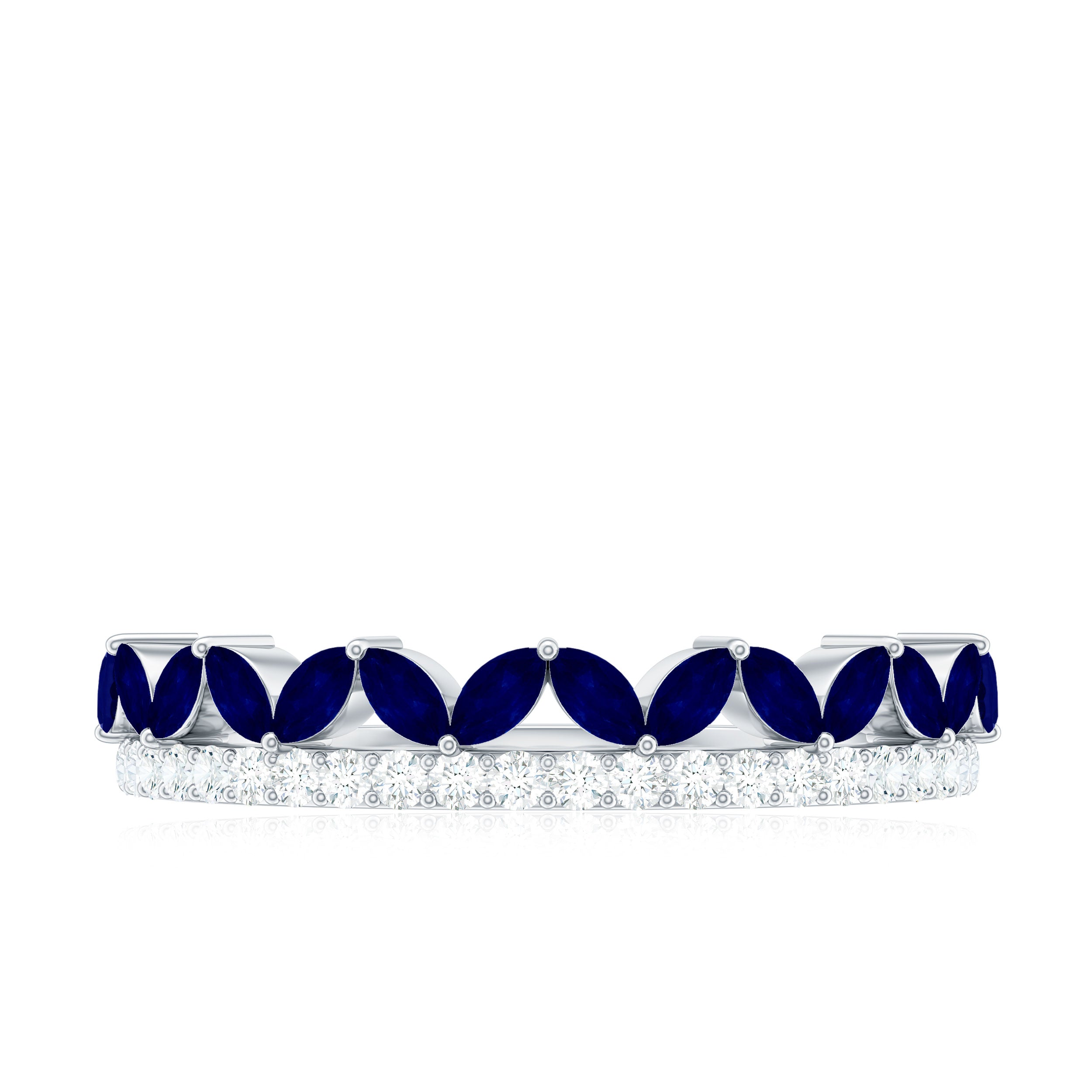 Real Marquise Blue Sapphire Half Eternity Ring with Diamond