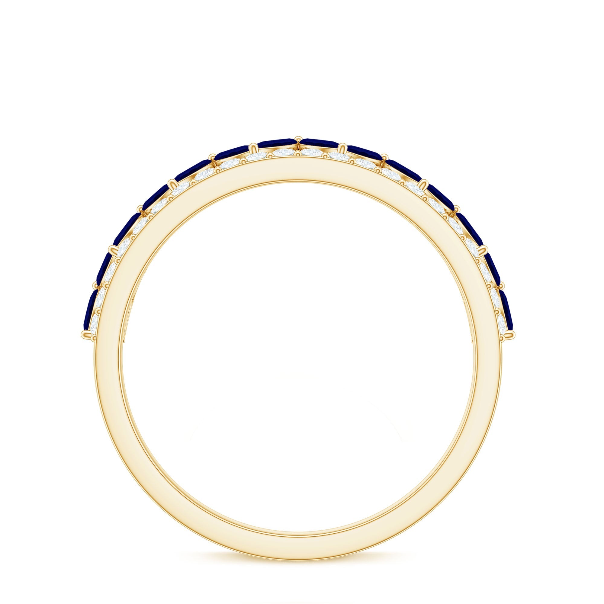 Real Marquise Blue Sapphire Half Eternity Ring with Diamond
