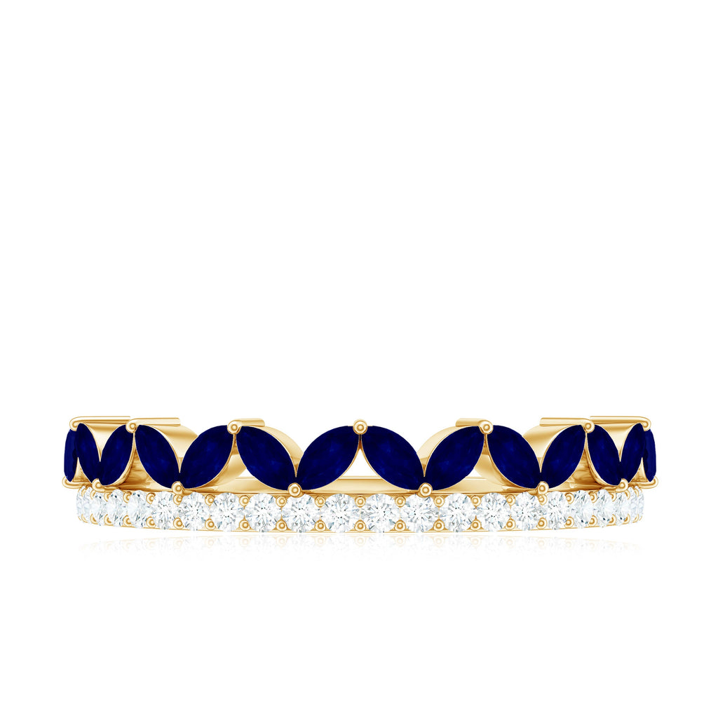 Real Marquise Blue Sapphire Half Eternity Ring with Diamond