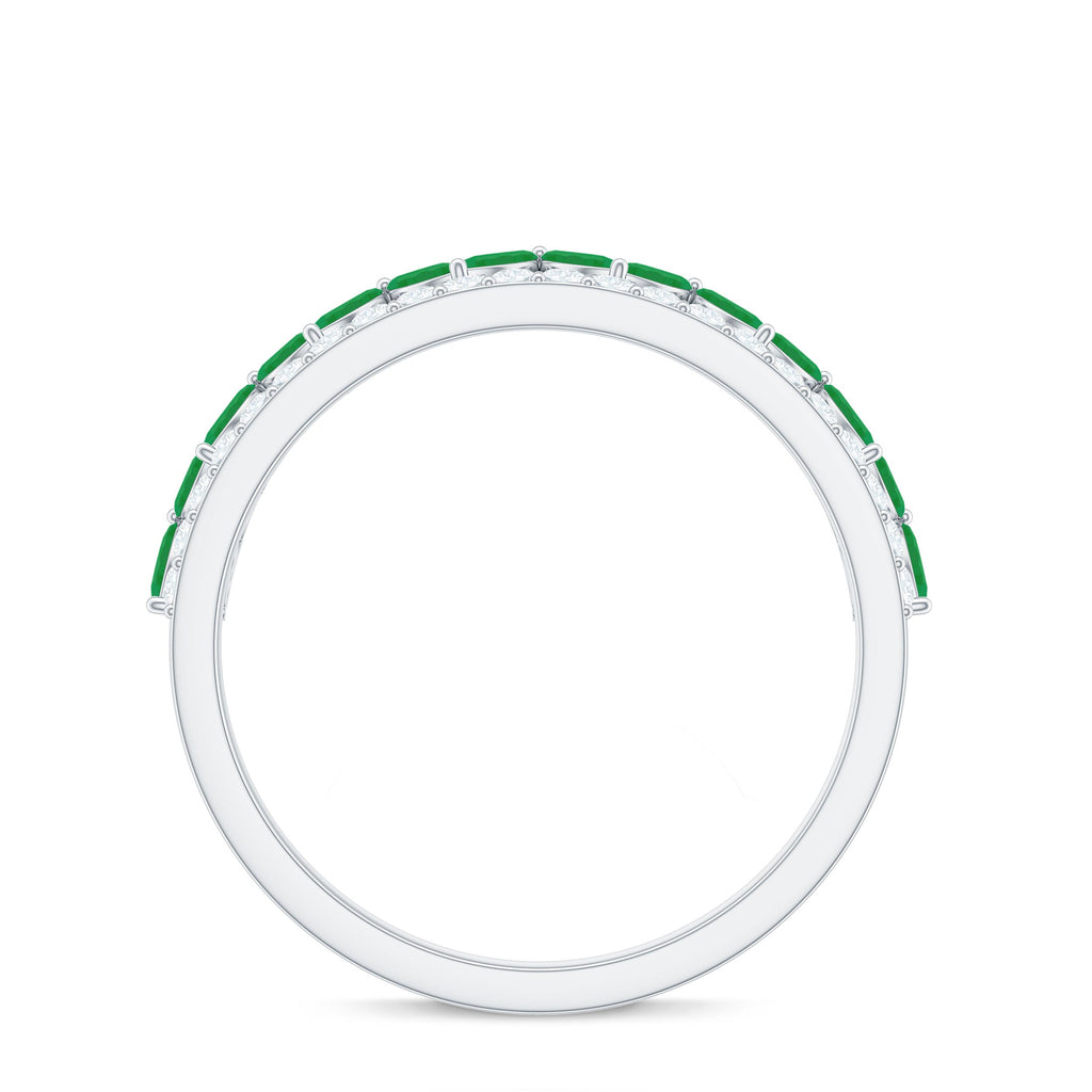 Real Marquise Emerald Half Eternity Wedding Band with Diamond
