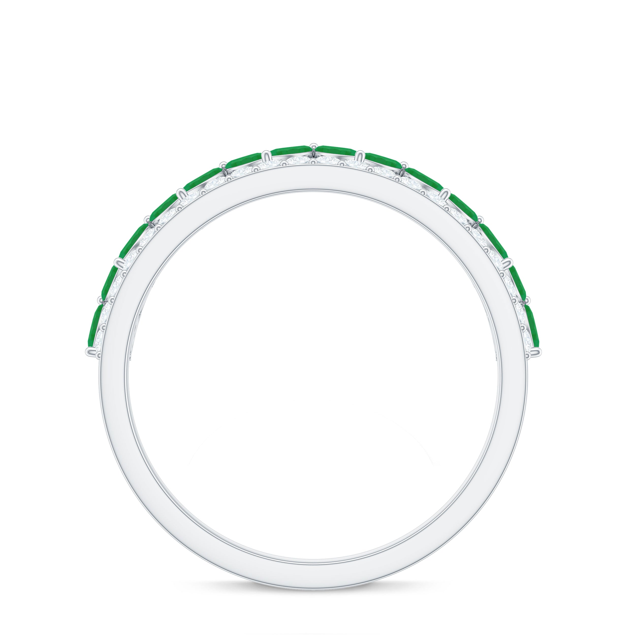 Real Marquise Emerald Half Eternity Wedding Band with Diamond