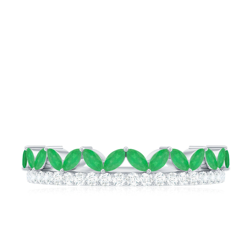 Real Marquise Emerald Half Eternity Wedding Band with Diamond
