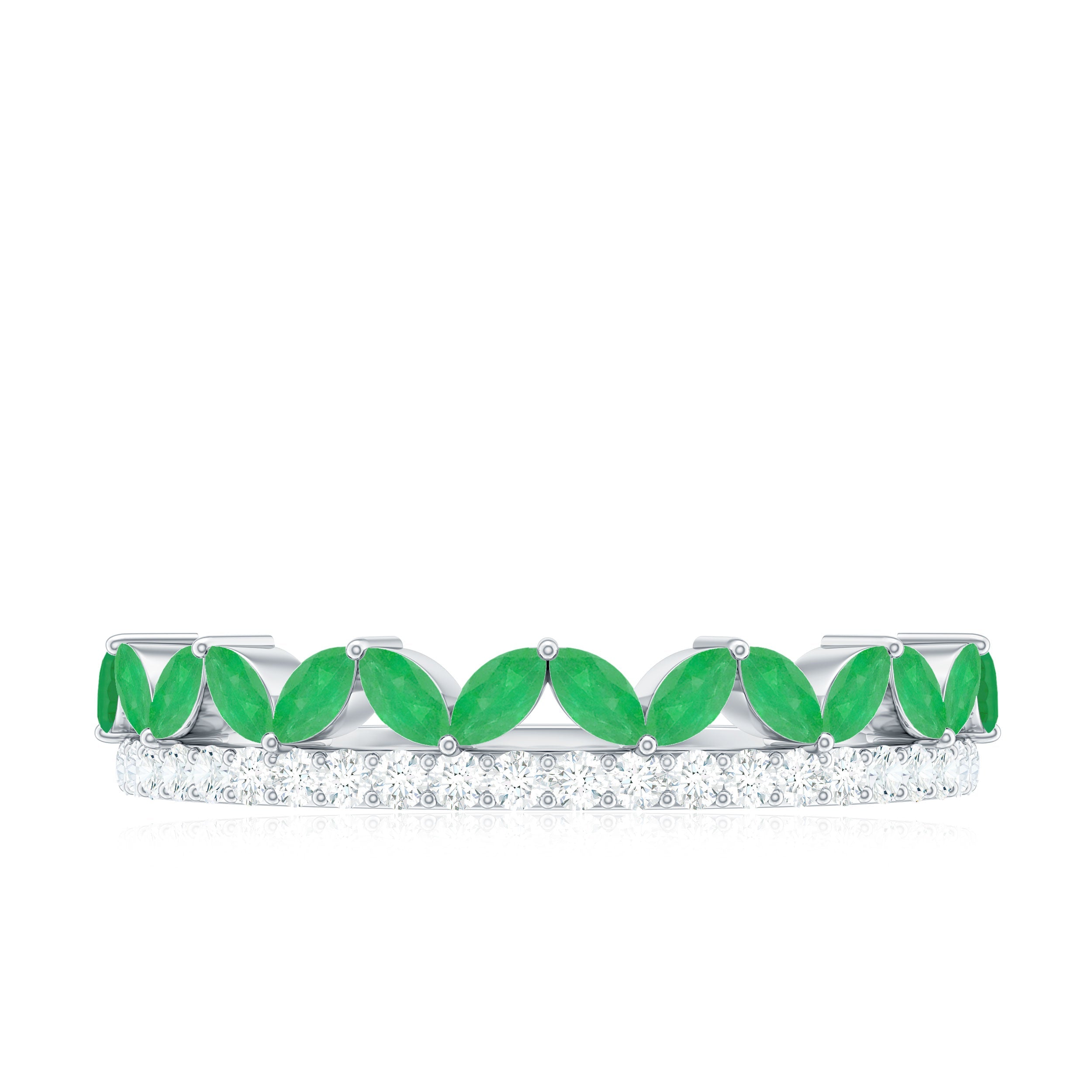 Real Marquise Emerald Half Eternity Wedding Band with Diamond