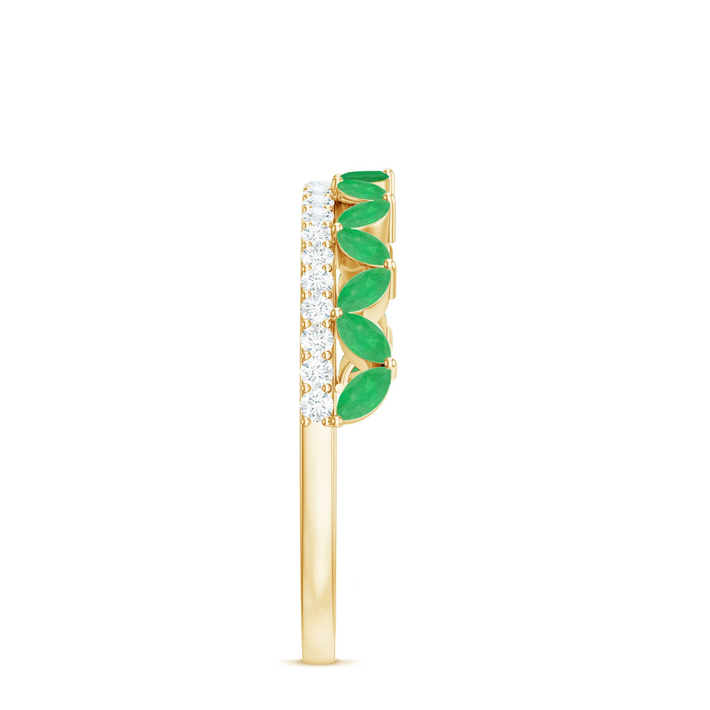 Real Marquise Emerald Half Eternity Wedding Band with Diamond