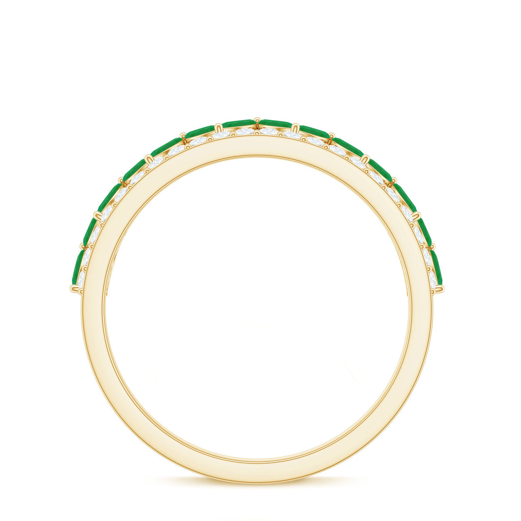 Real Marquise Emerald Half Eternity Wedding Band with Diamond