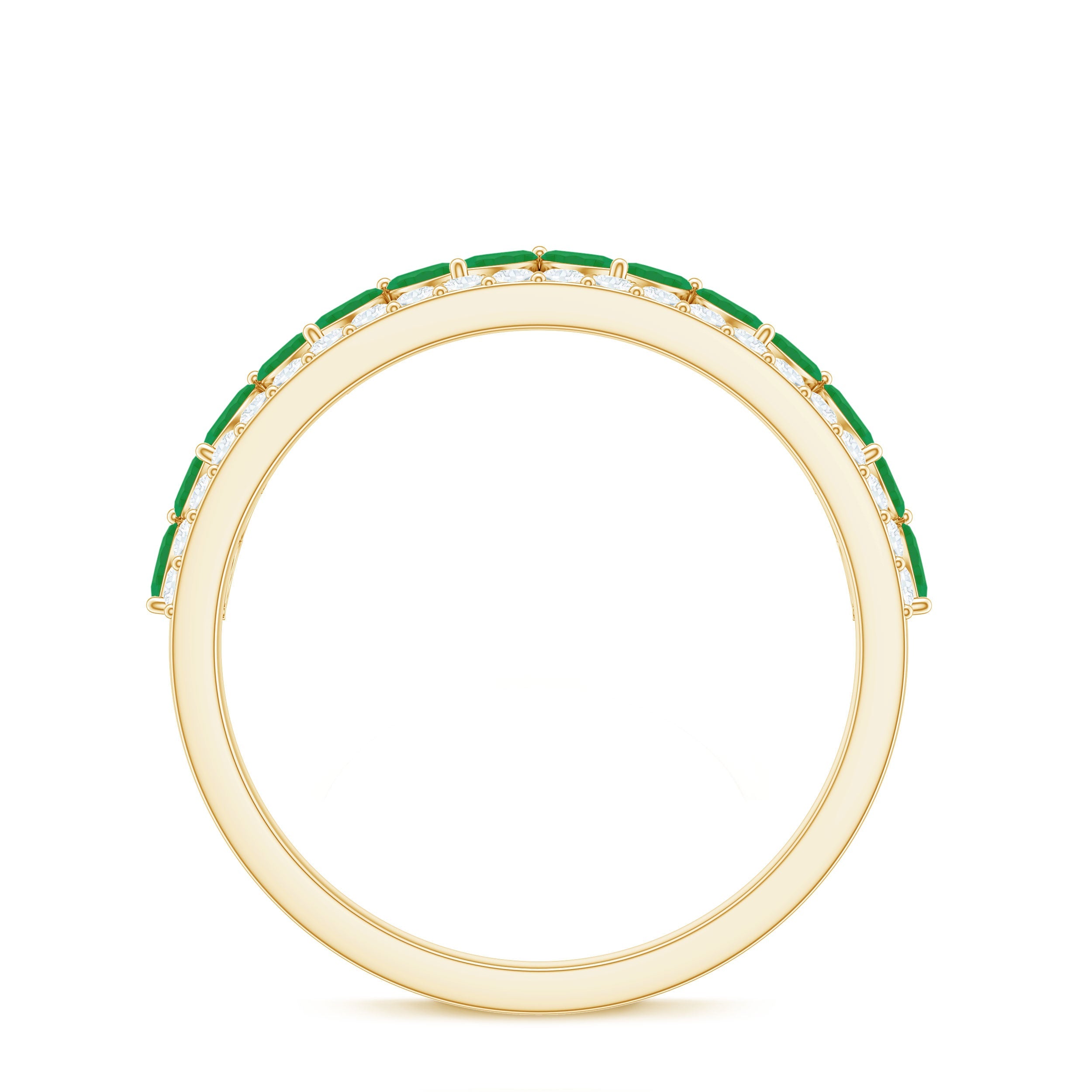 Real Marquise Emerald Half Eternity Wedding Band with Diamond