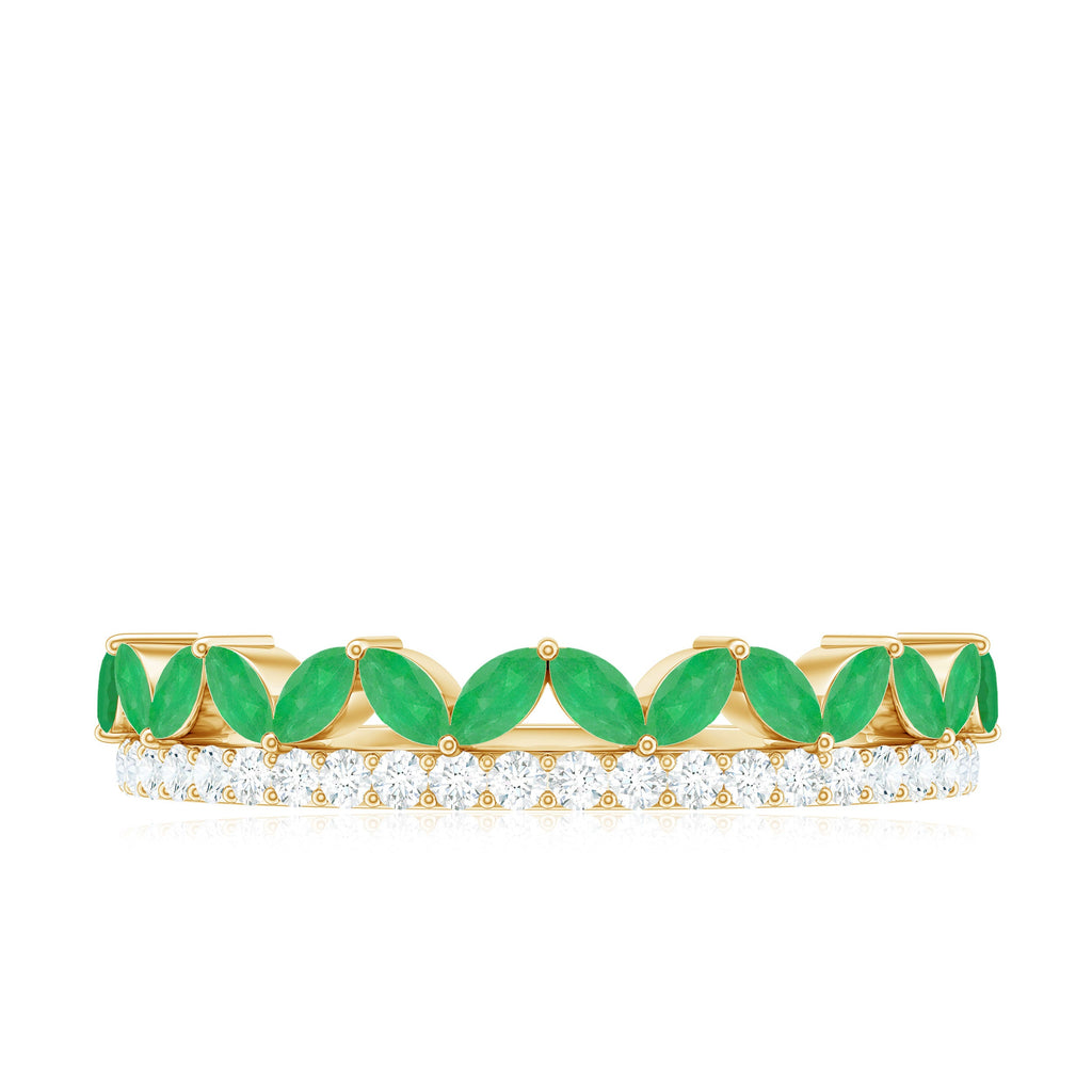 Real Marquise Emerald Half Eternity Wedding Band with Diamond