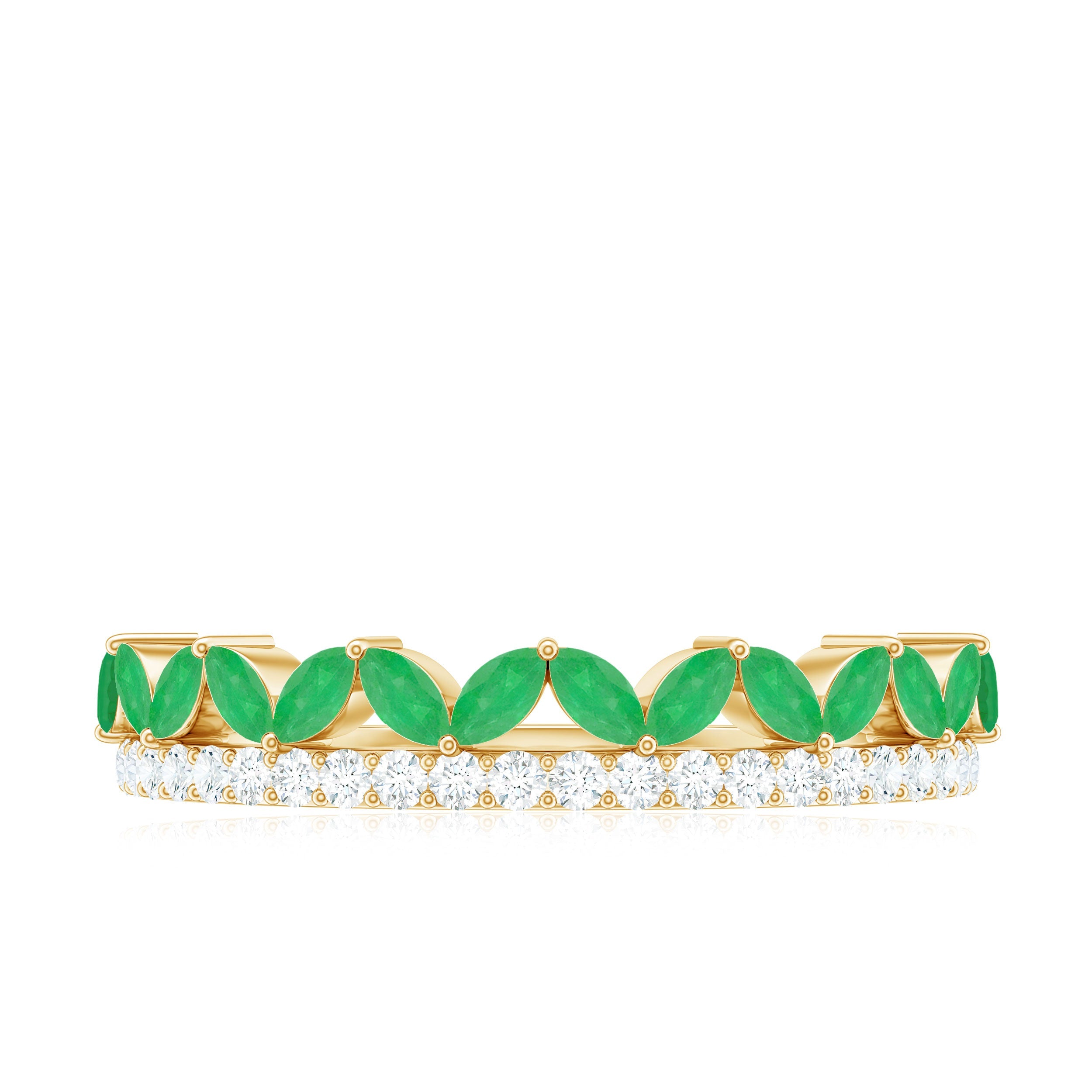 Real Marquise Emerald Half Eternity Wedding Band with Diamond