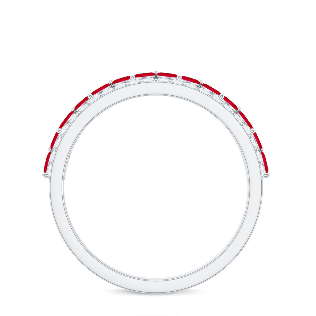 Natural Marquise Ruby Half Eternity Anniversary Ring with Diamond