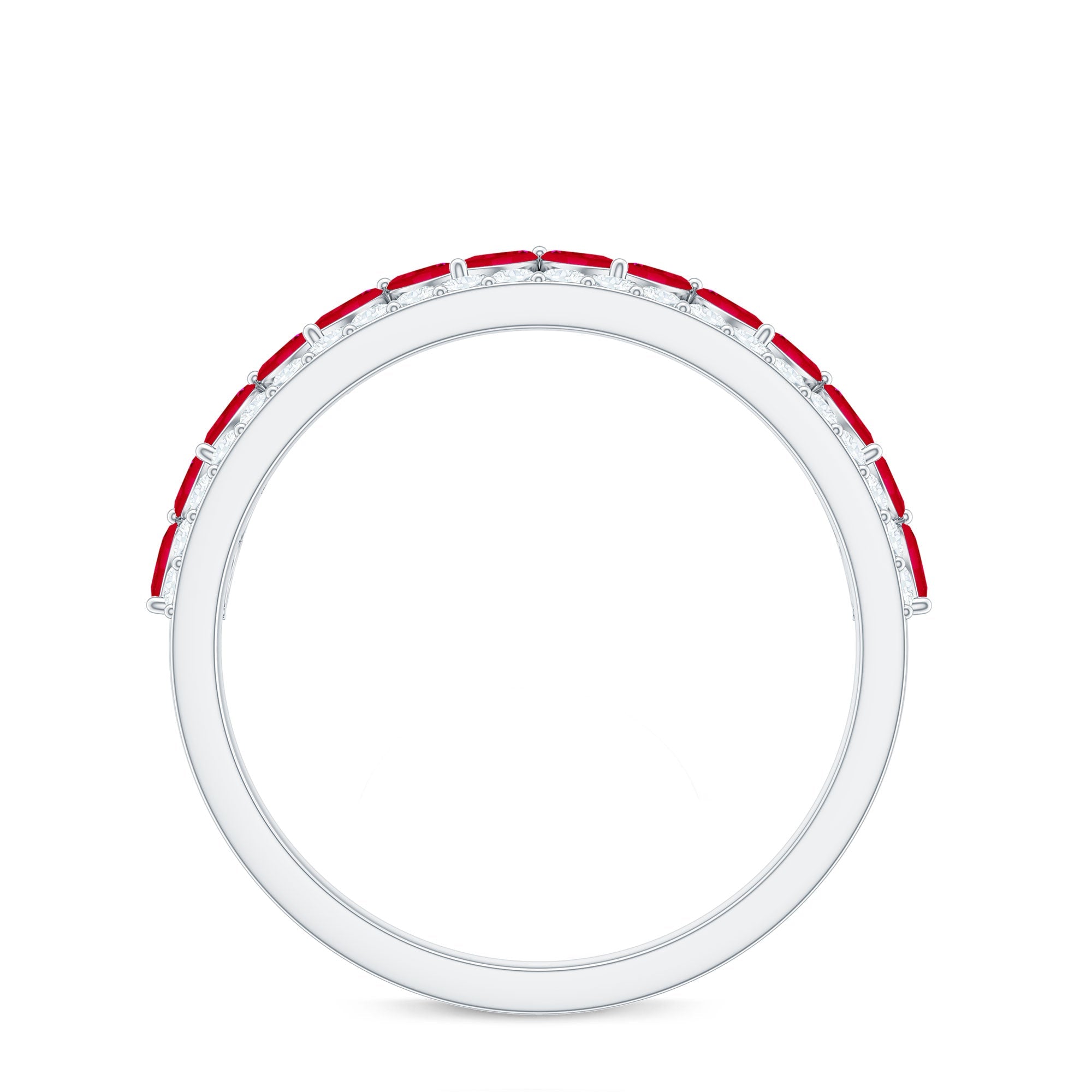 Natural Marquise Ruby Half Eternity Anniversary Ring with Diamond