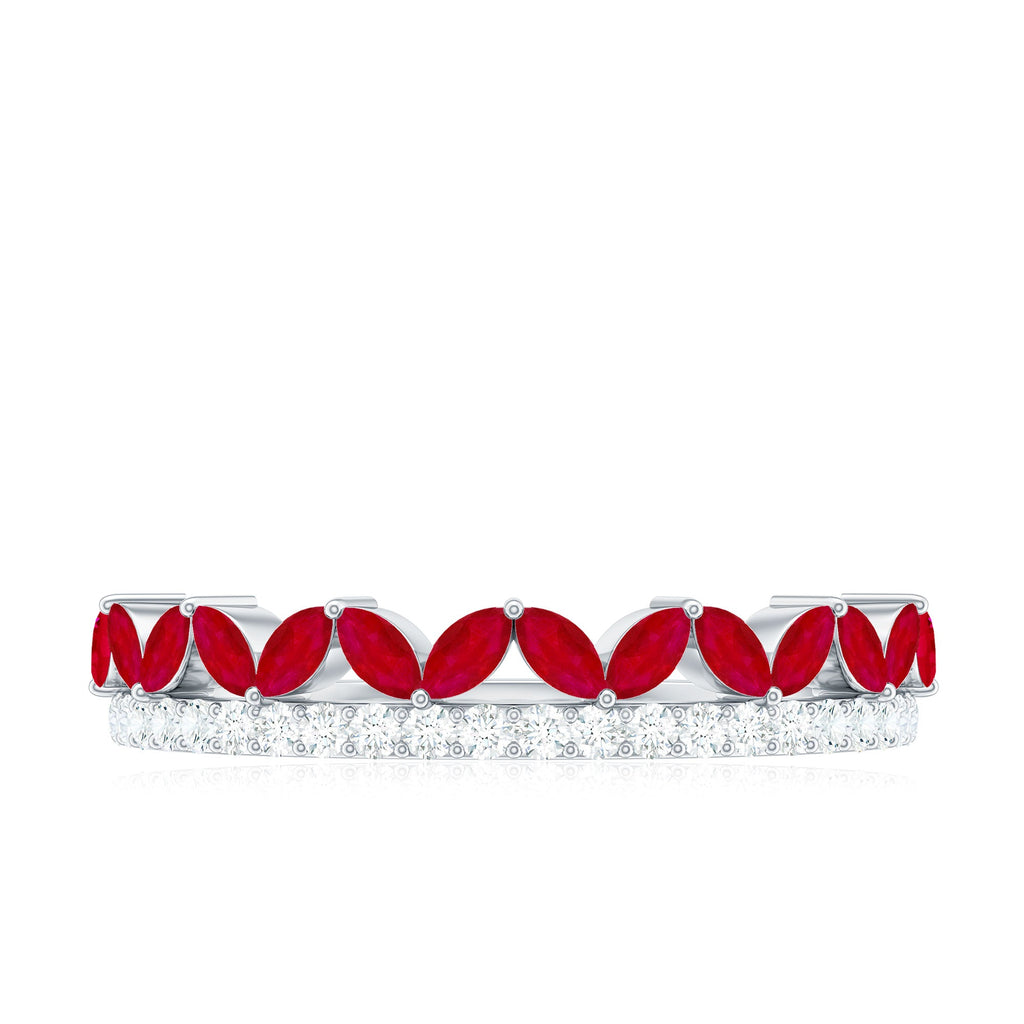 Natural Marquise Ruby Half Eternity Anniversary Ring with Diamond