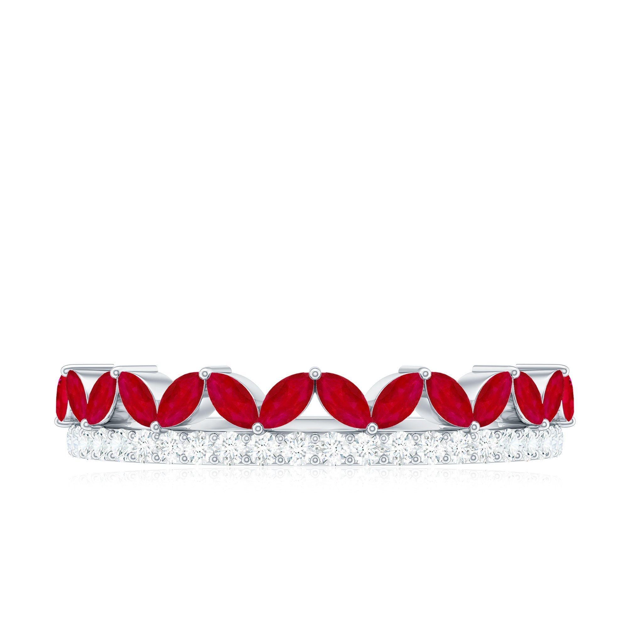Natural Marquise Ruby Half Eternity Anniversary Ring with Diamond