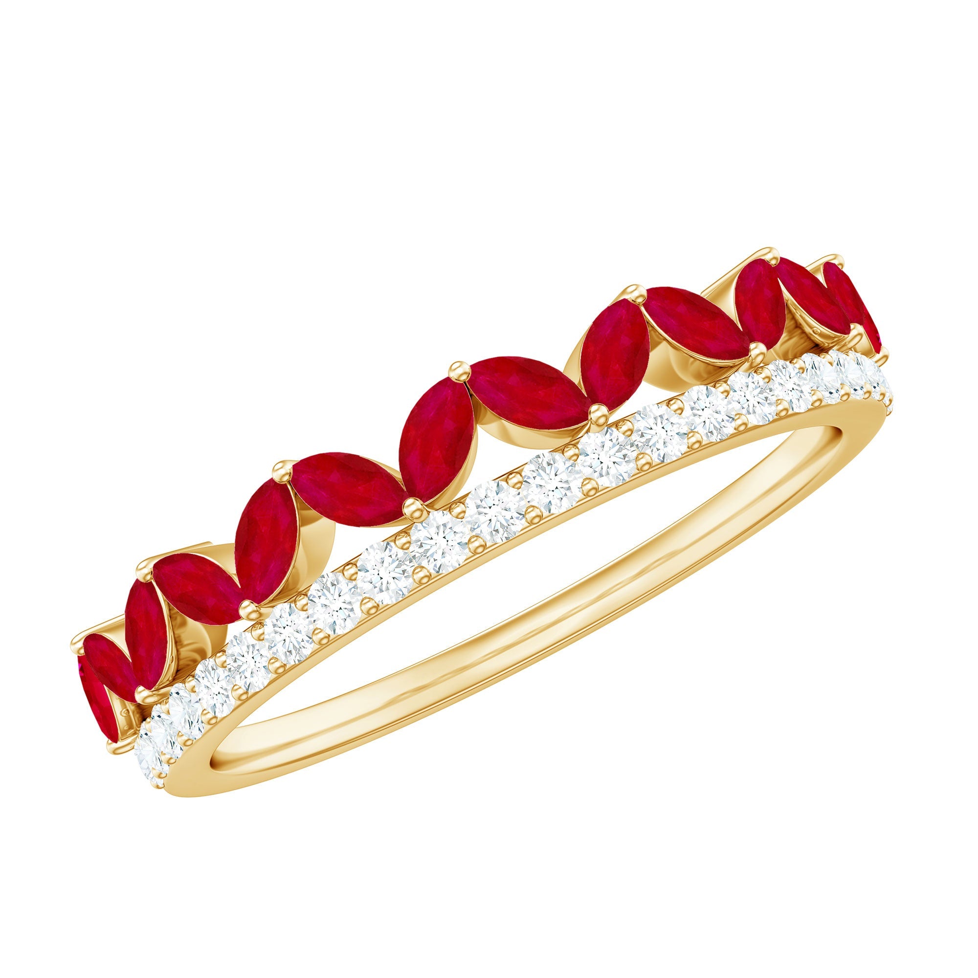 Natural Marquise Ruby Half Eternity Anniversary Ring with Diamond