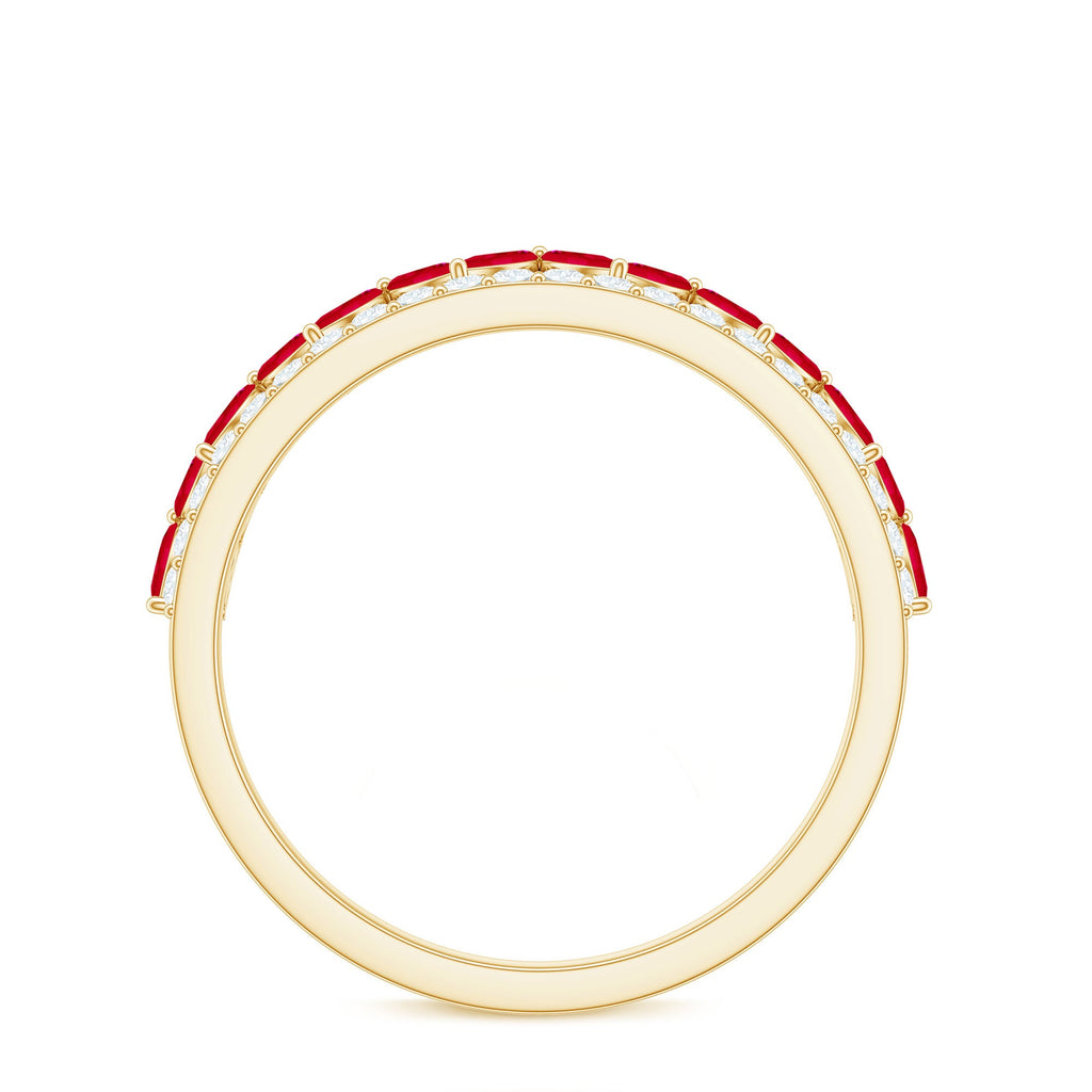 Natural Marquise Ruby Half Eternity Anniversary Ring with Diamond