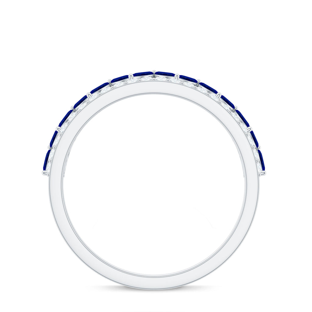 Certified Marquise Lab Grown Blue Sapphire Half Eternity Ring with Diamond