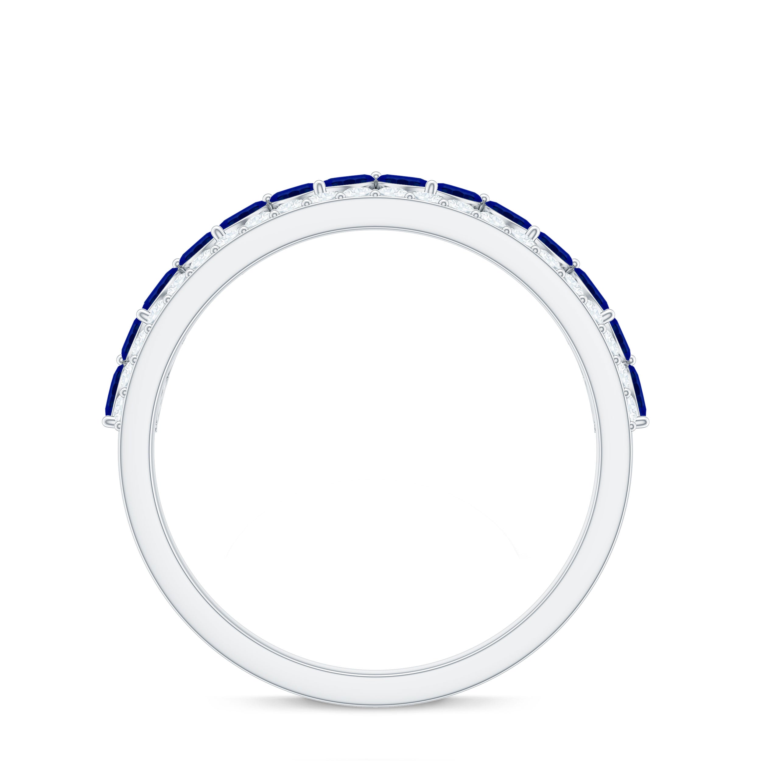 Certified Marquise Lab Grown Blue Sapphire Half Eternity Ring with Diamond