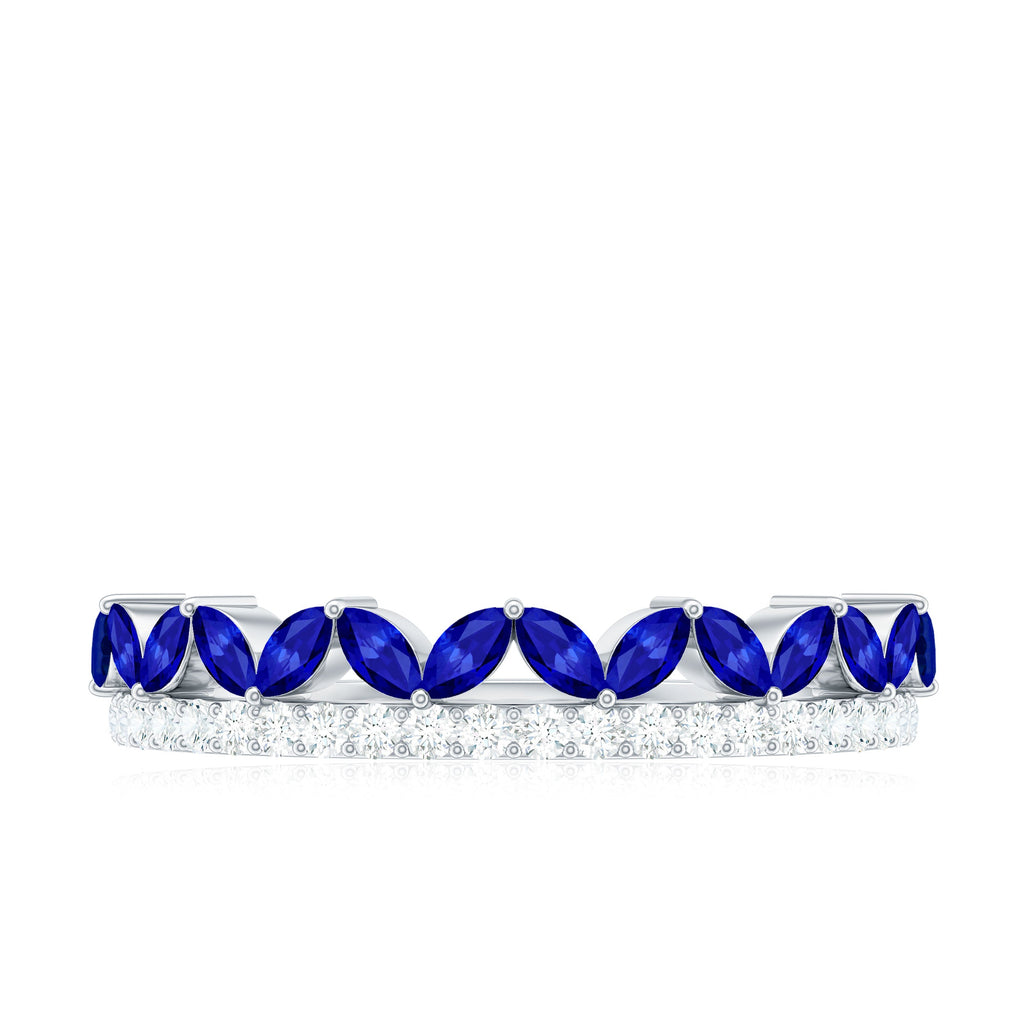 Certified Marquise Lab Grown Blue Sapphire Half Eternity Ring with Diamond