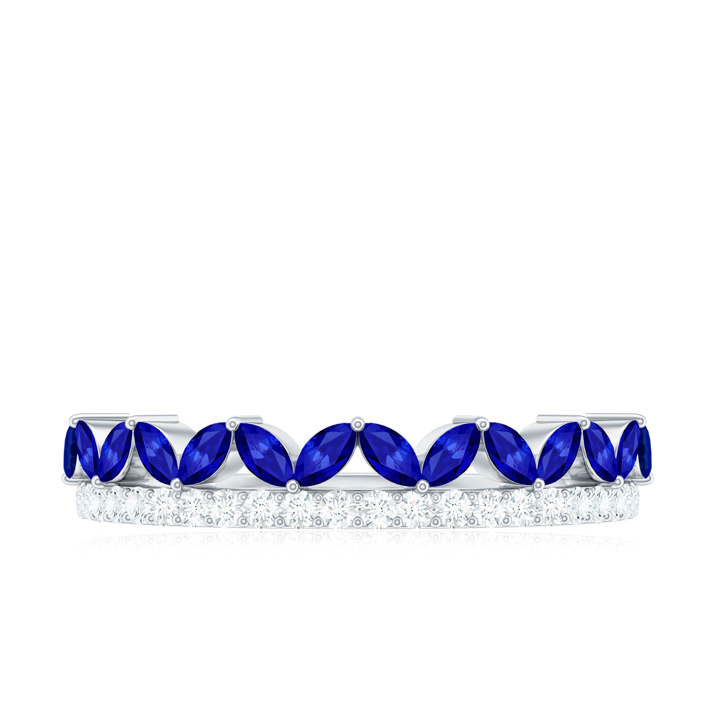 Certified Marquise Lab Grown Blue Sapphire Half Eternity Ring with Diamond
