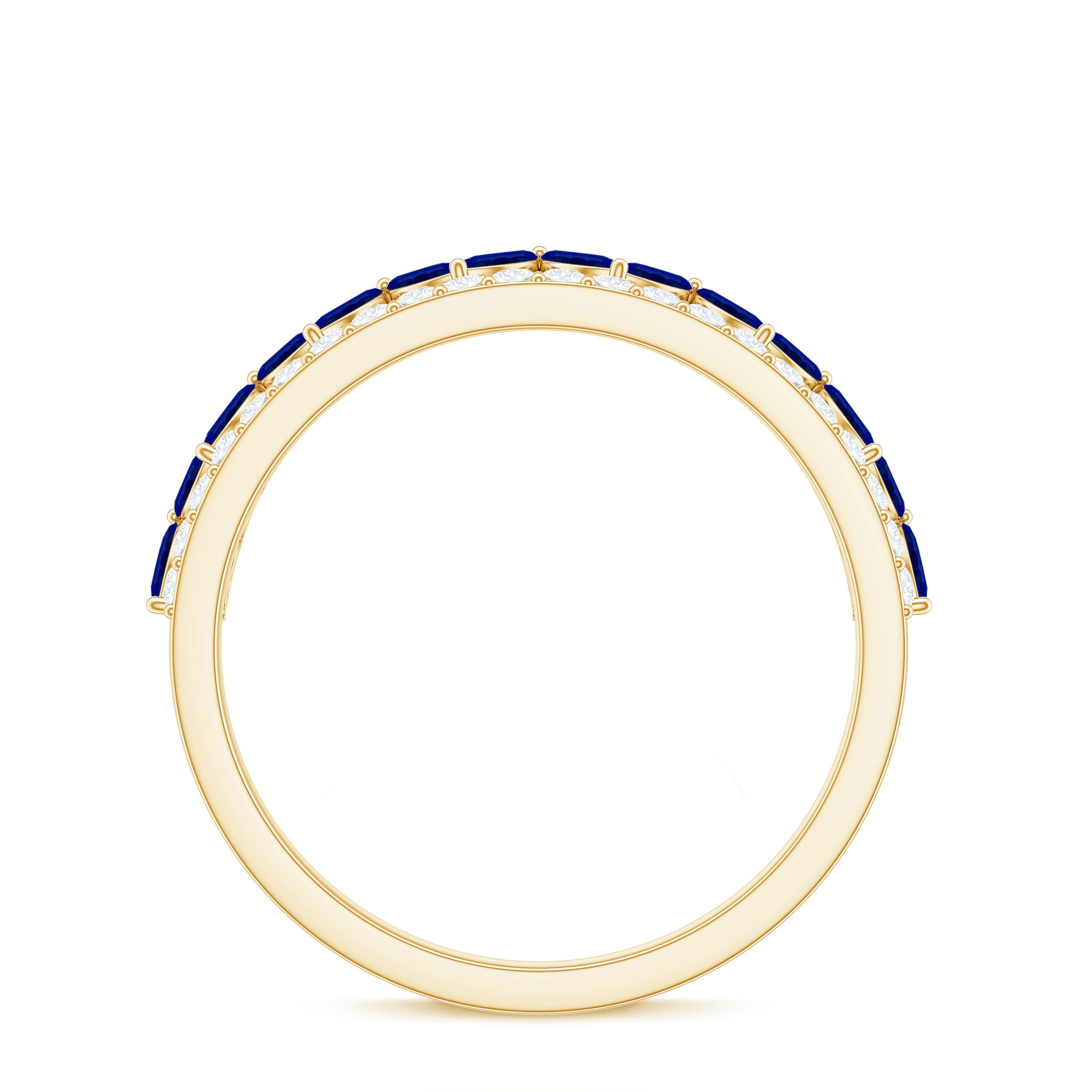 Certified Marquise Lab Grown Blue Sapphire Half Eternity Ring with Diamond