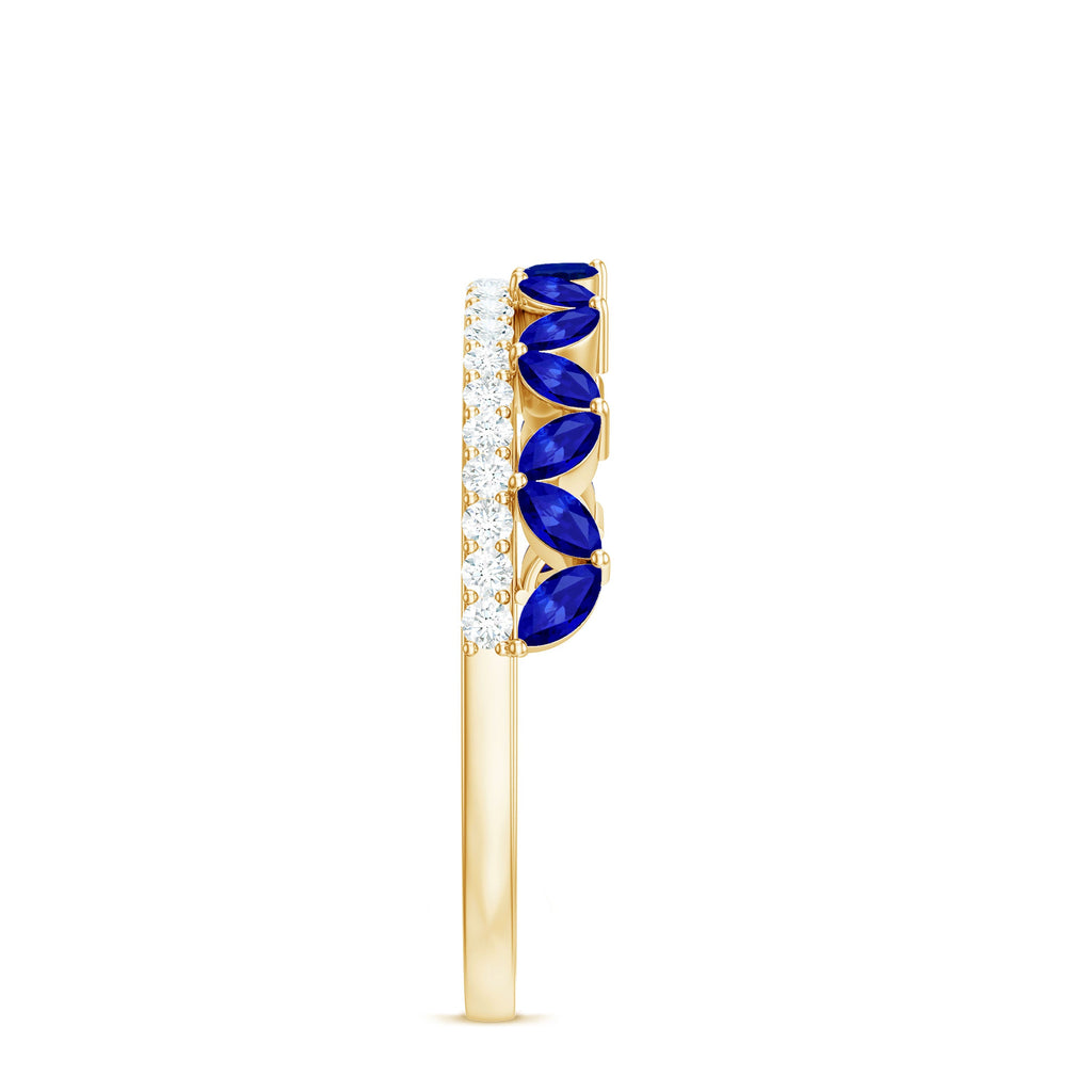 Certified Marquise Lab Grown Blue Sapphire Half Eternity Ring with Diamond