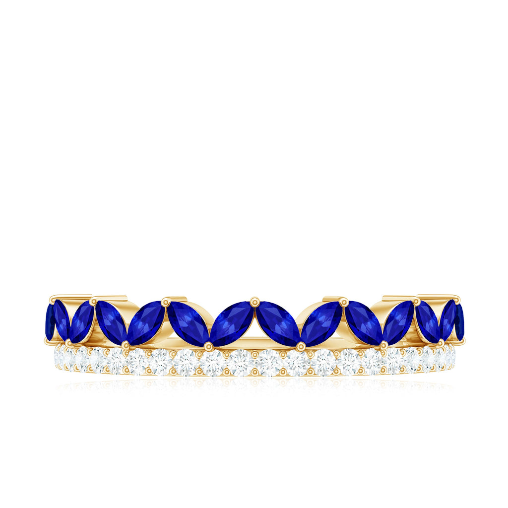 Certified Marquise Lab Grown Blue Sapphire Half Eternity Ring with Diamond