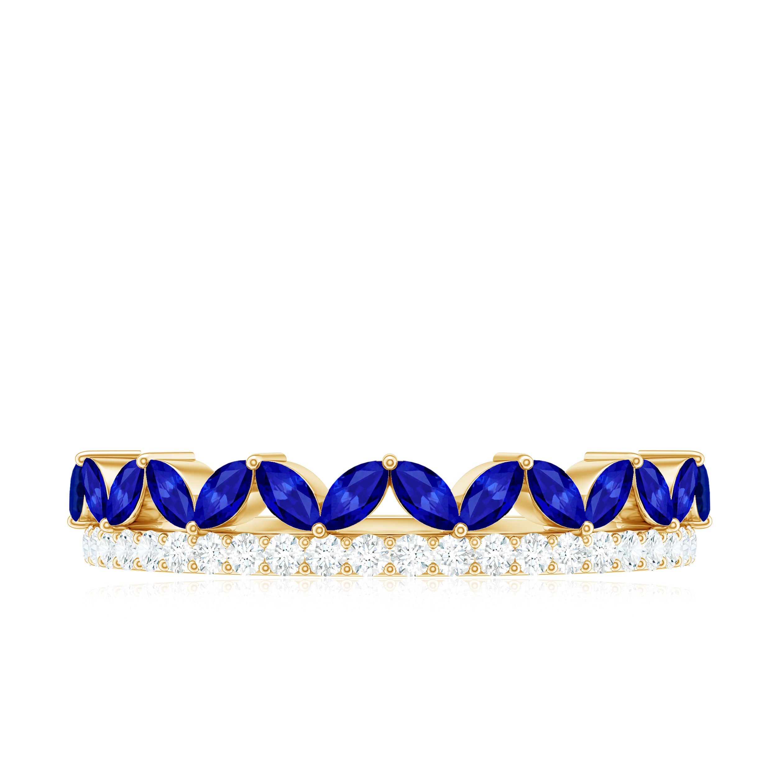 Certified Marquise Lab Grown Blue Sapphire Half Eternity Ring with Diamond