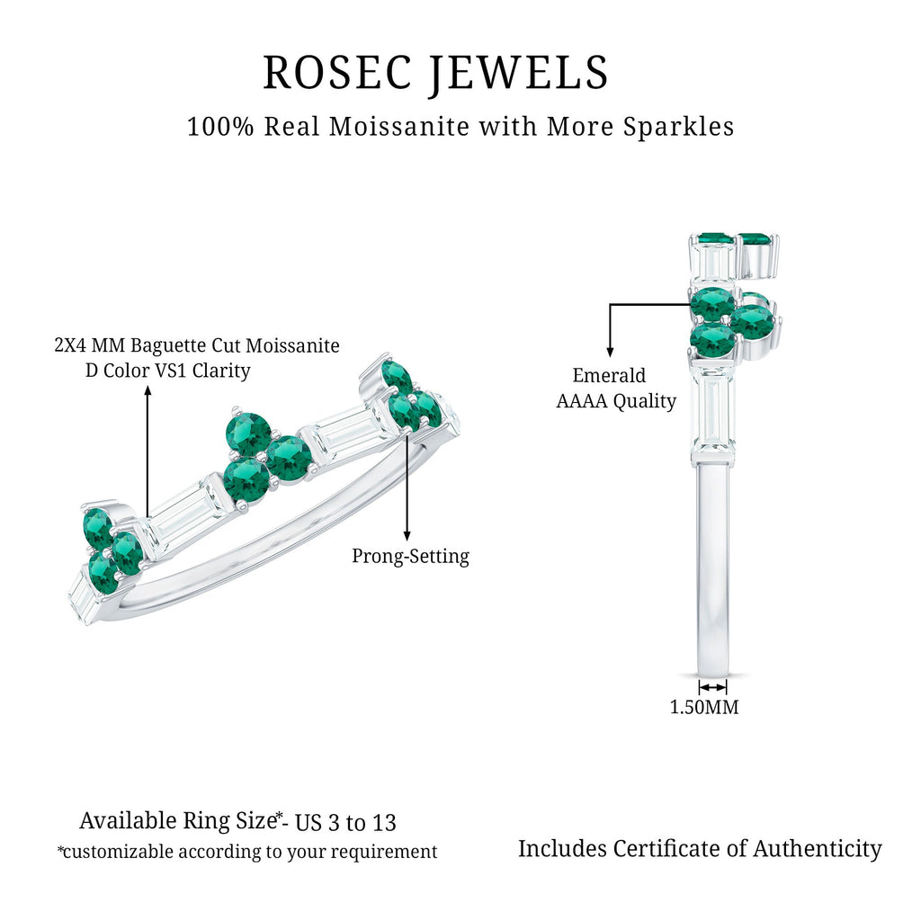 Certified Lab Grown Emerald Half Eternity Anniversary Ring with Moissanite