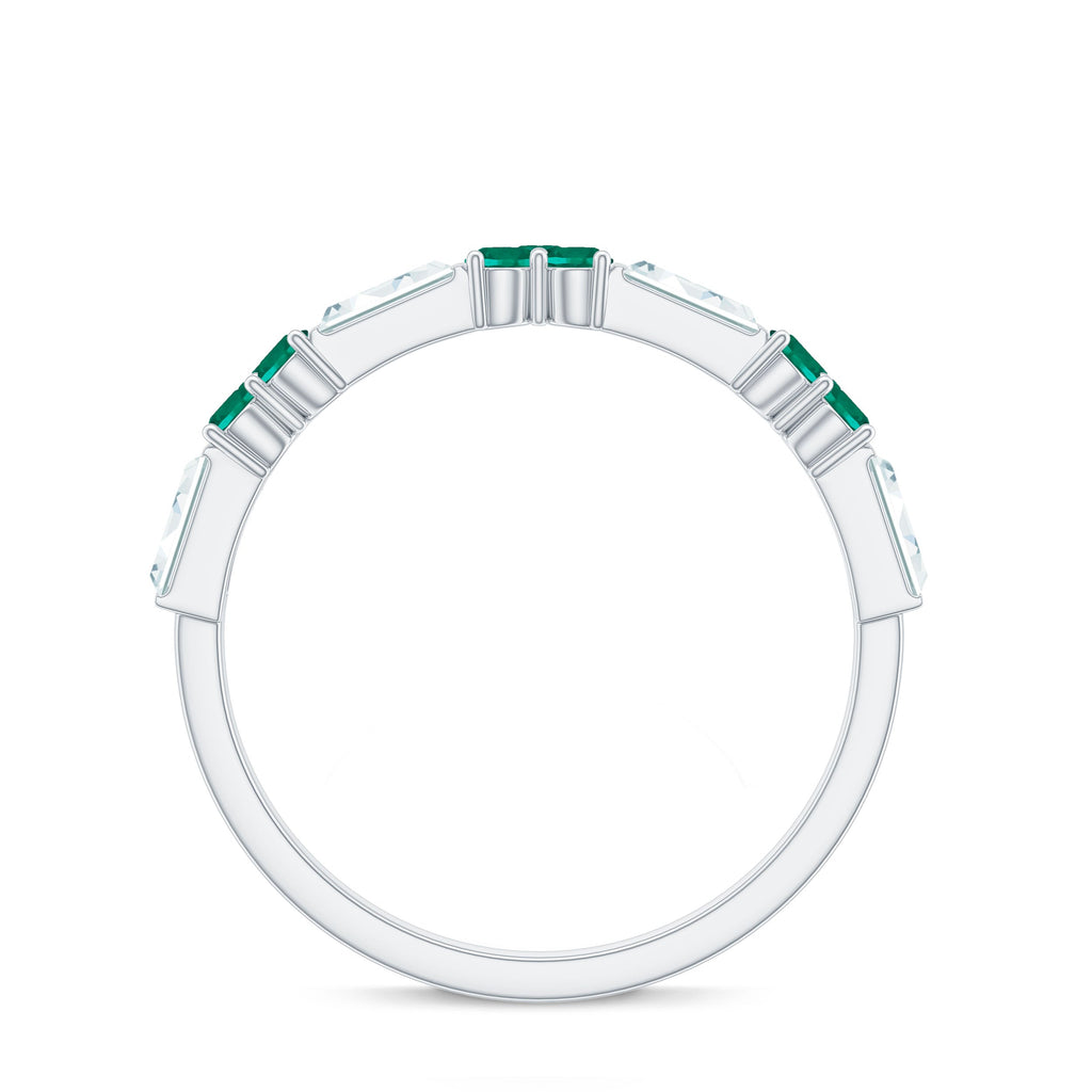 Certified Lab Grown Emerald Half Eternity Anniversary Ring with Moissanite