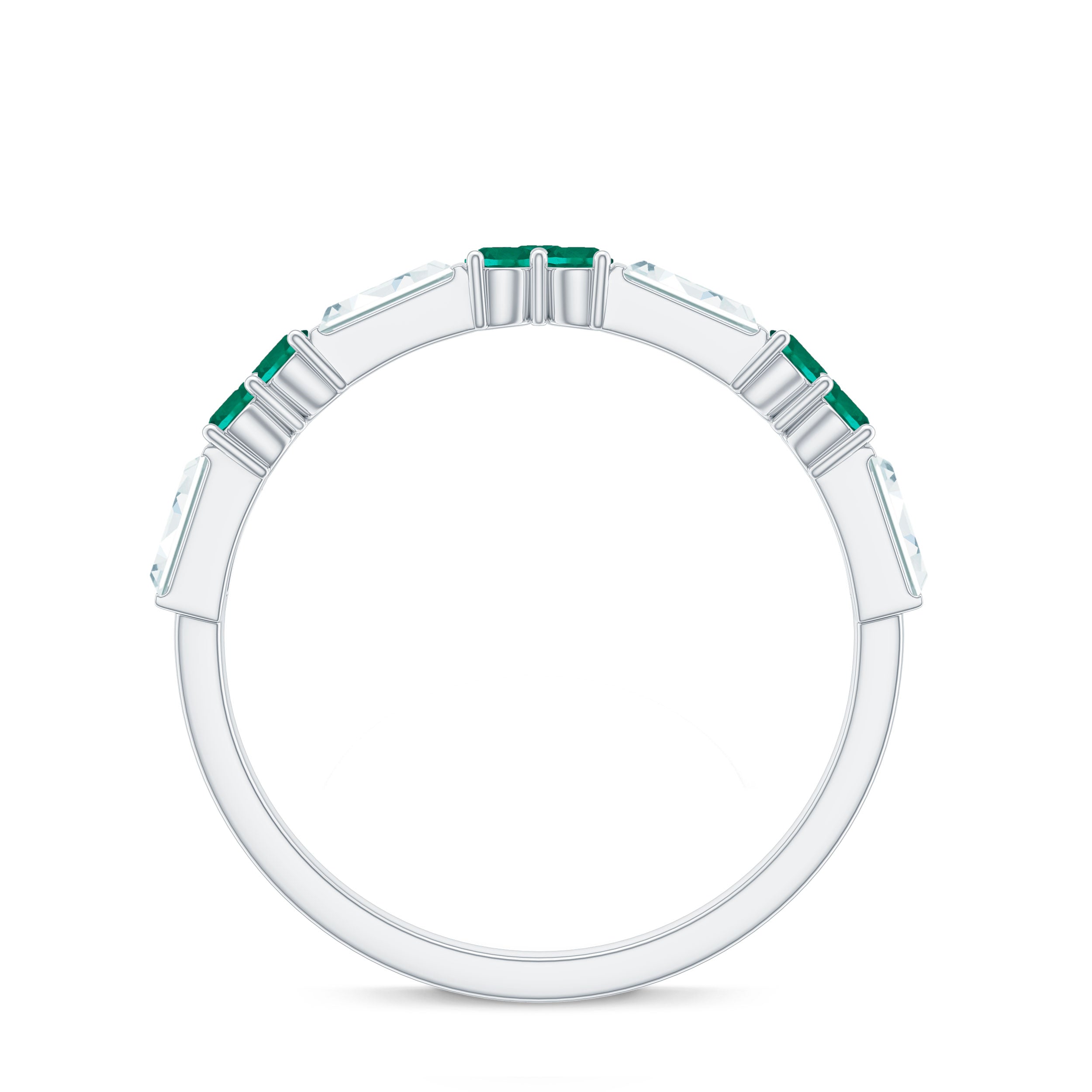 Certified Lab Grown Emerald Half Eternity Anniversary Ring with Moissanite