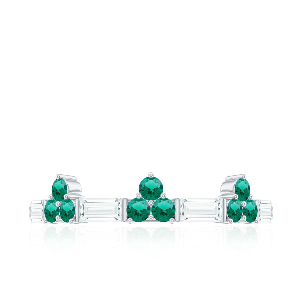 Certified Lab Grown Emerald Half Eternity Anniversary Ring with Moissanite