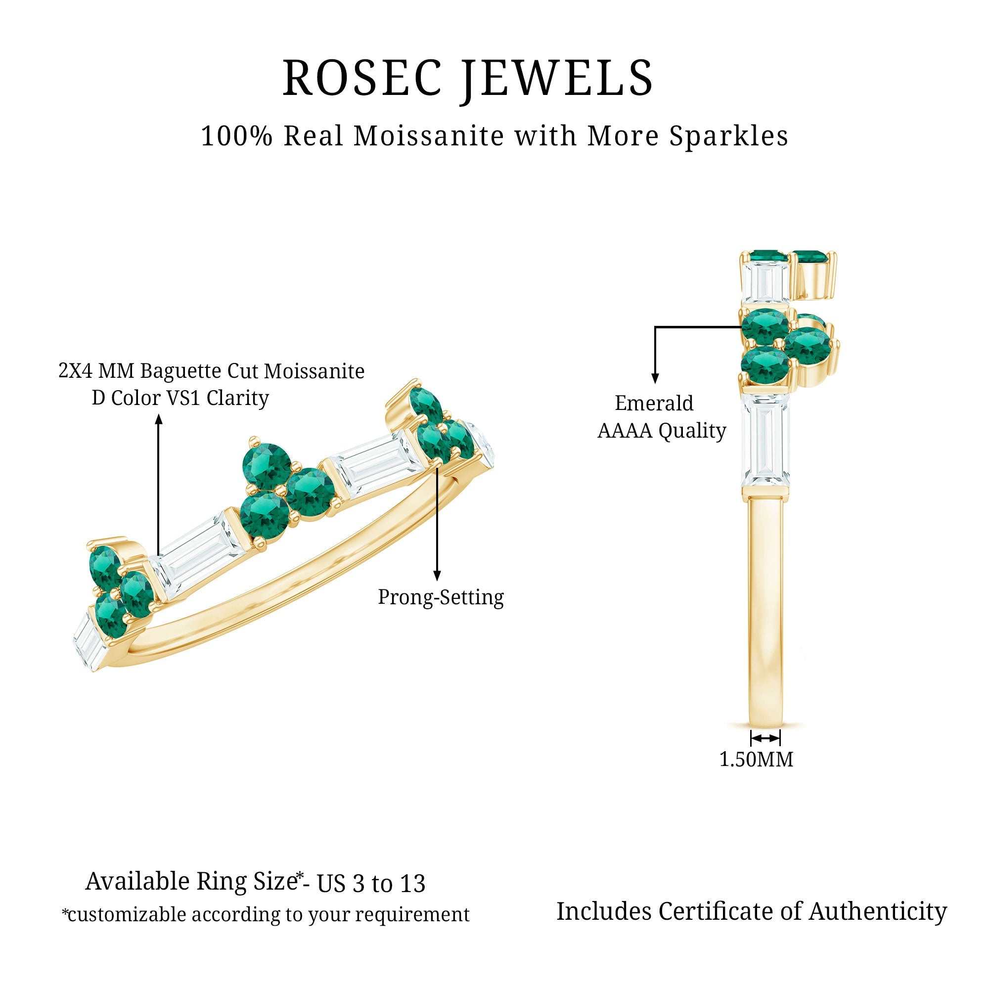 Certified Lab Grown Emerald Half Eternity Anniversary Ring with Moissanite