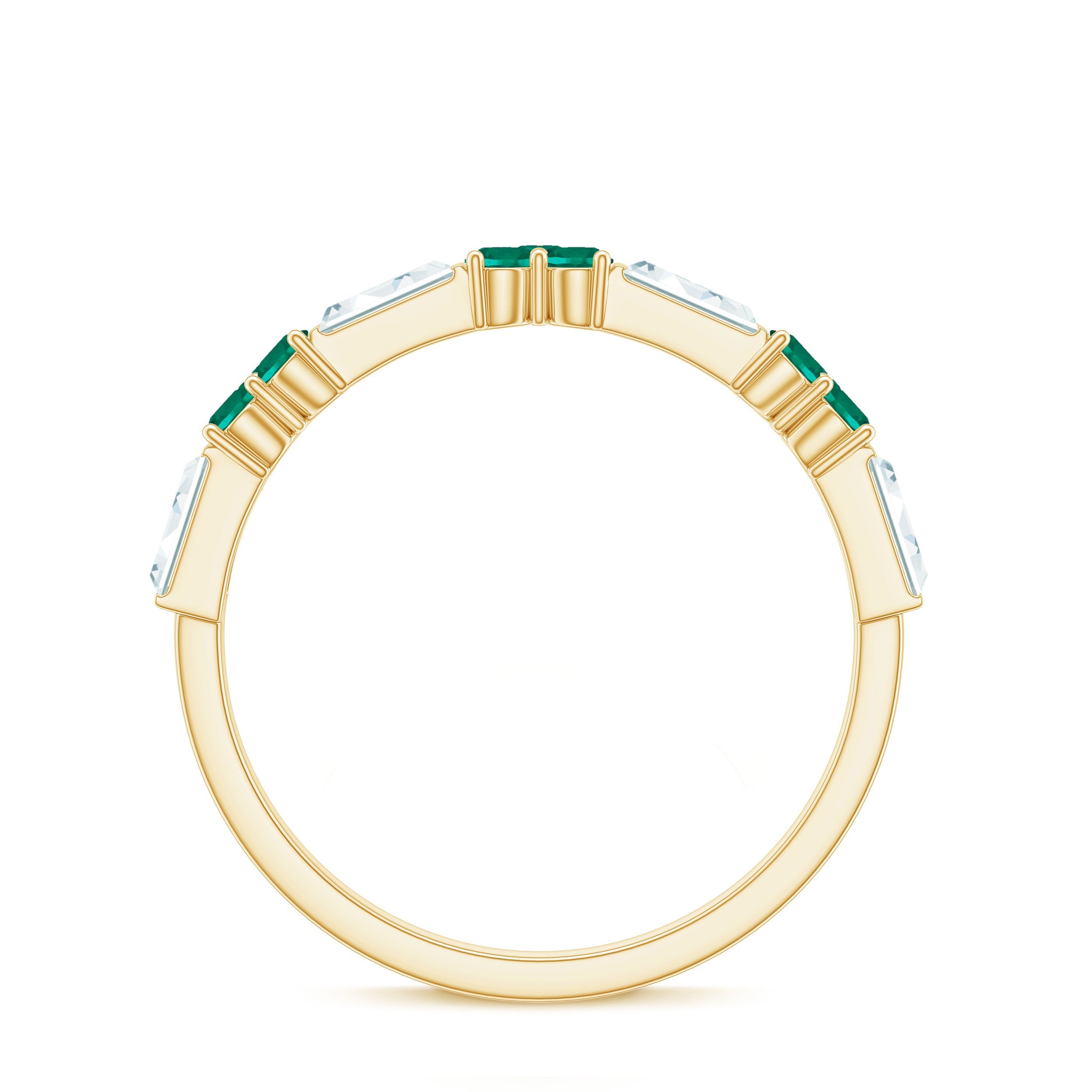 Certified Lab Grown Emerald Half Eternity Anniversary Ring with Moissanite