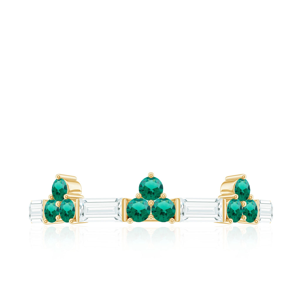 Certified Lab Grown Emerald Half Eternity Anniversary Ring with Moissanite