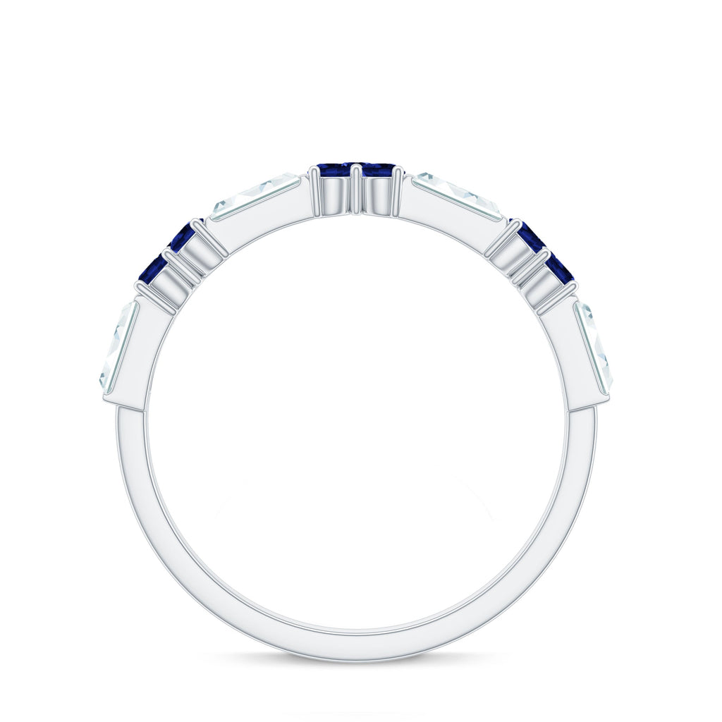 Certified Lab Blue Sapphire Half Eternity Anniversary Ring with Moissanite