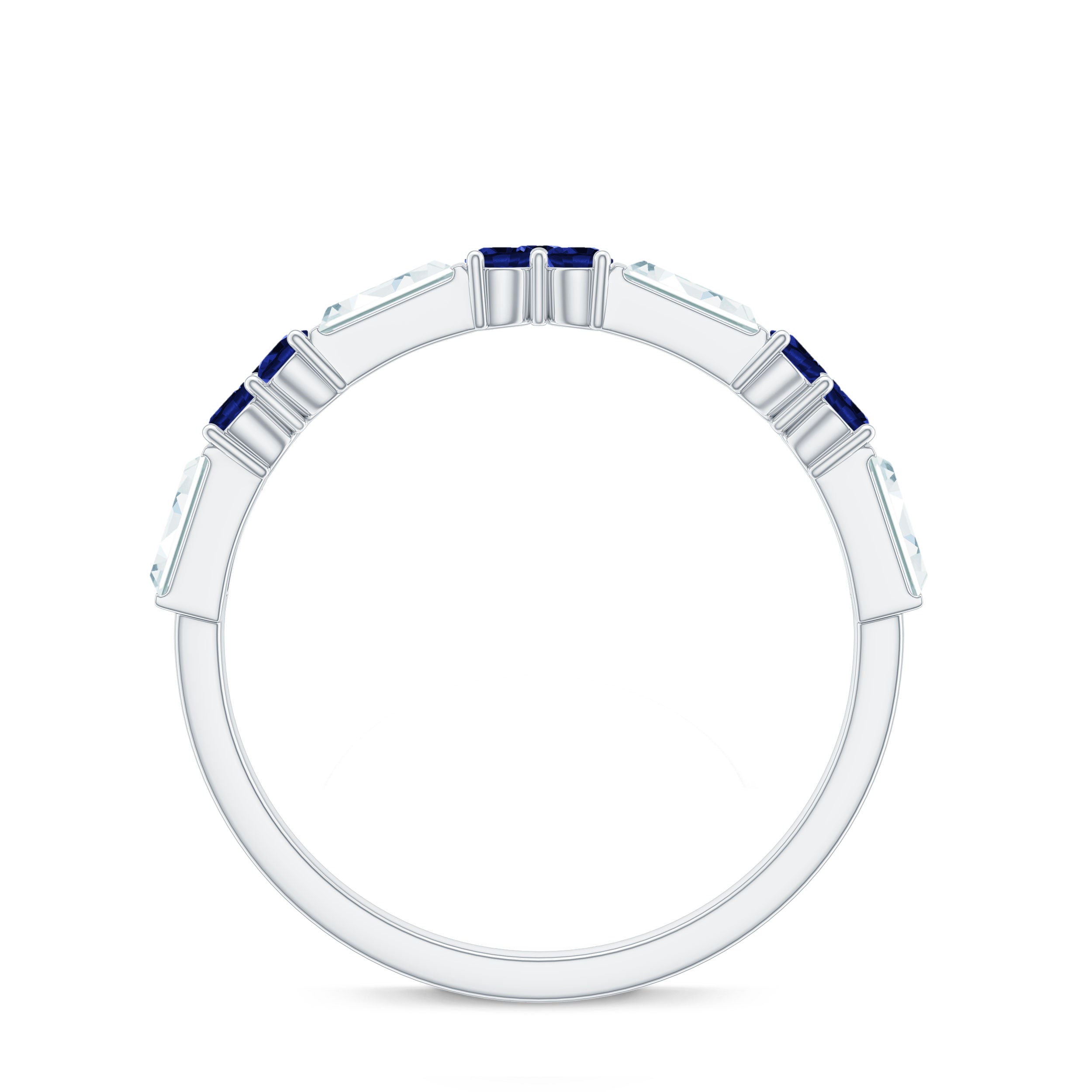 Certified Lab Blue Sapphire Half Eternity Anniversary Ring with Moissanite