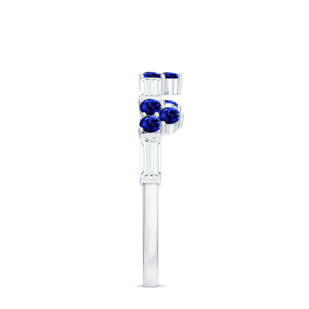 Certified Lab Blue Sapphire Half Eternity Anniversary Ring with Moissanite