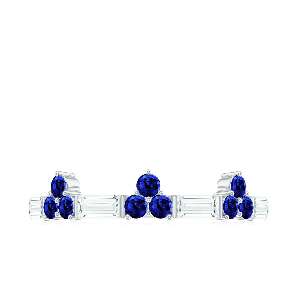 Certified Lab Blue Sapphire Half Eternity Anniversary Ring with Moissanite