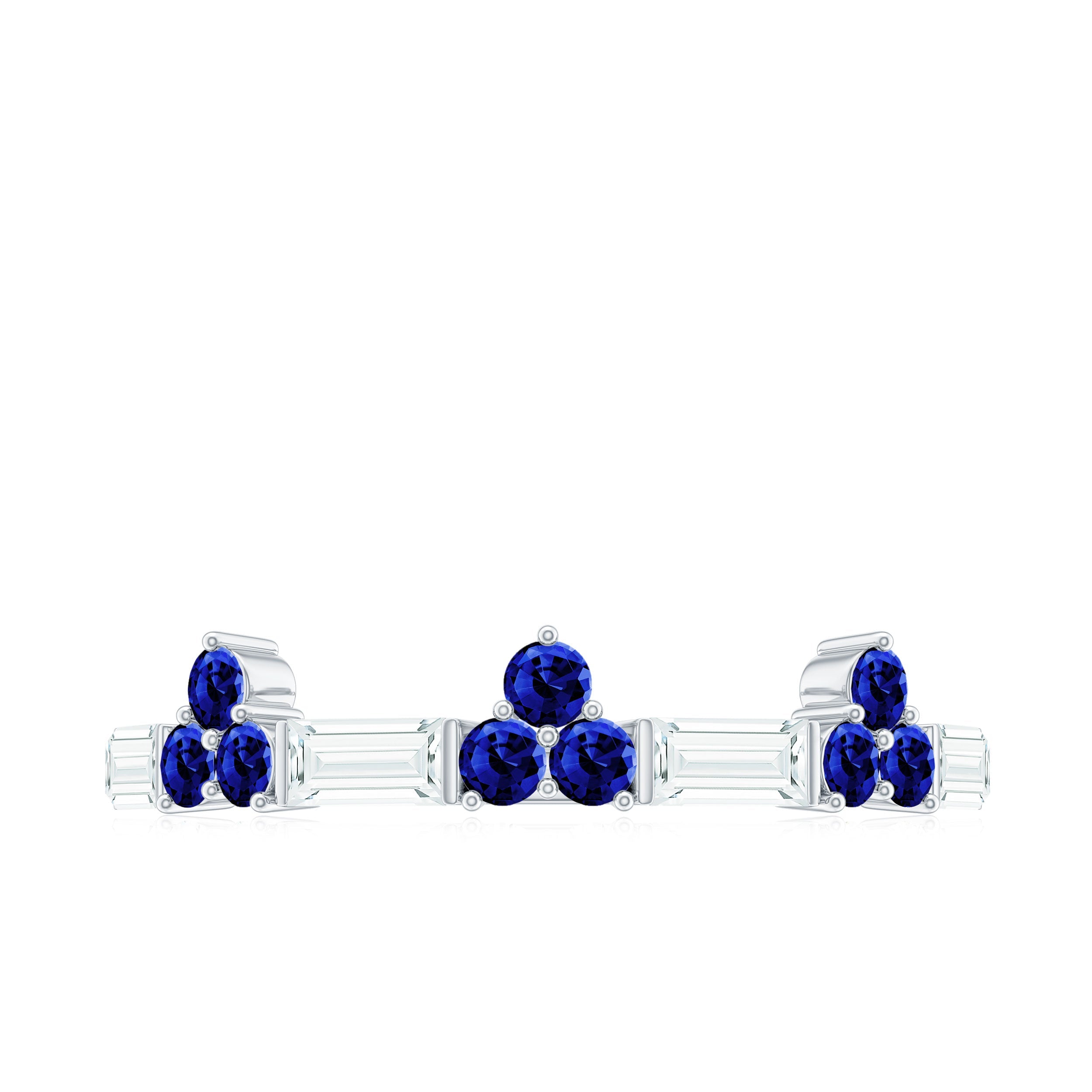 Certified Lab Blue Sapphire Half Eternity Anniversary Ring with Moissanite