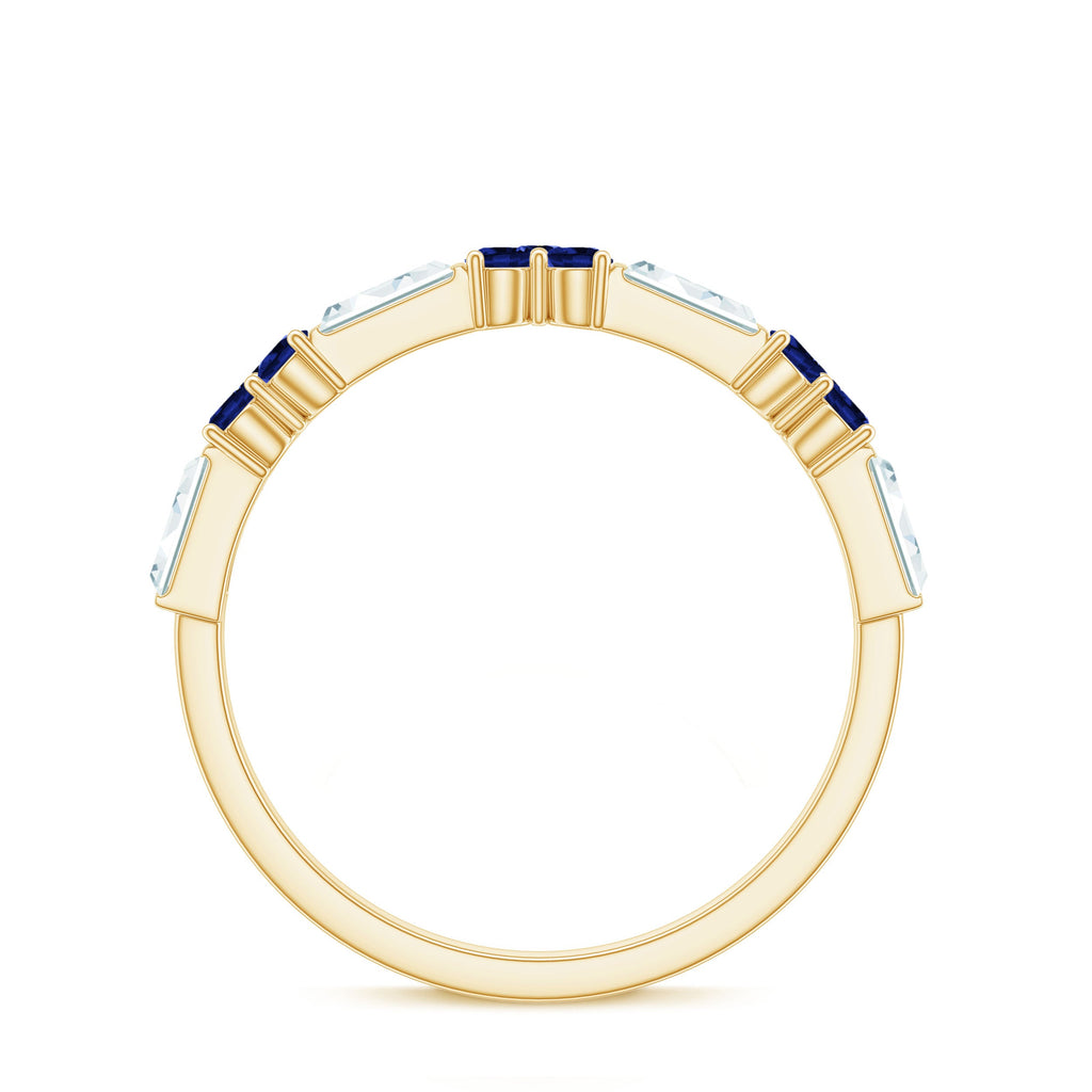 Certified Lab Blue Sapphire Half Eternity Anniversary Ring with Moissanite