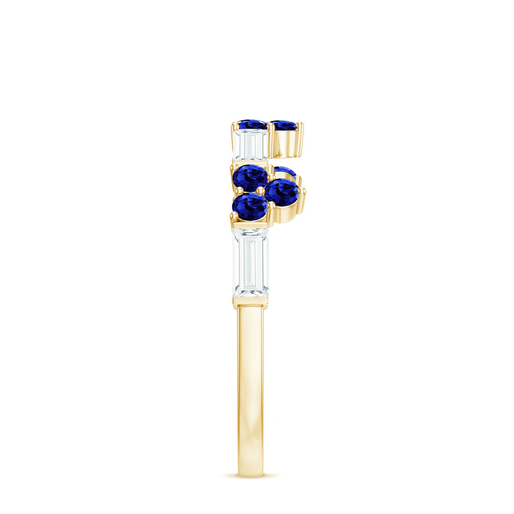 Certified Lab Blue Sapphire Half Eternity Anniversary Ring with Moissanite