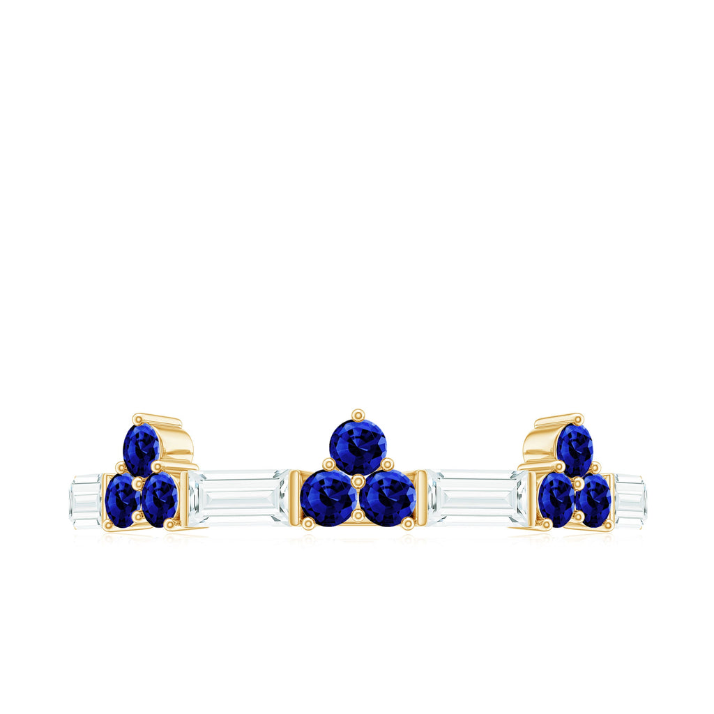 Certified Lab Blue Sapphire Half Eternity Anniversary Ring with Moissanite