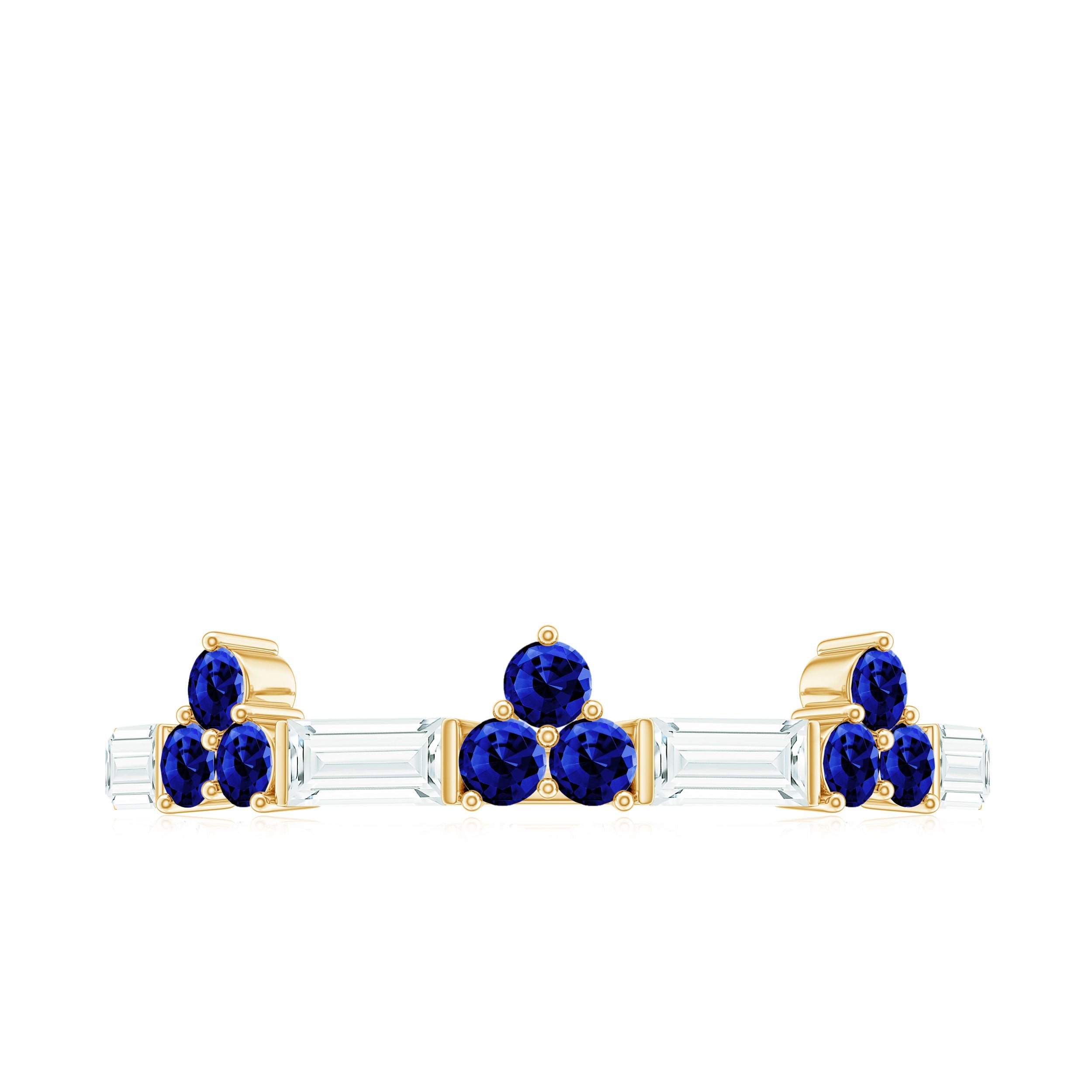 Certified Lab Blue Sapphire Half Eternity Anniversary Ring with Moissanite