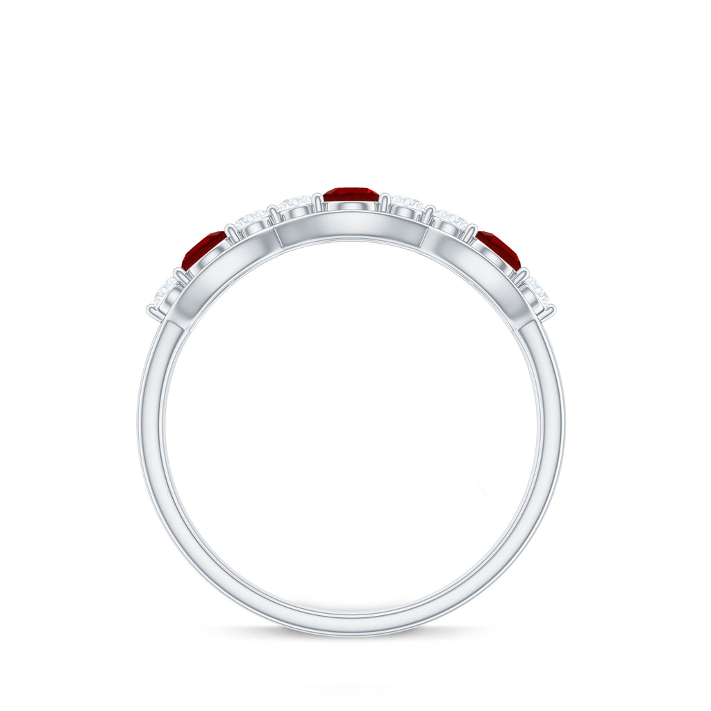 Round Shape Certified Created Ruby and Diamond Anniversary Ring