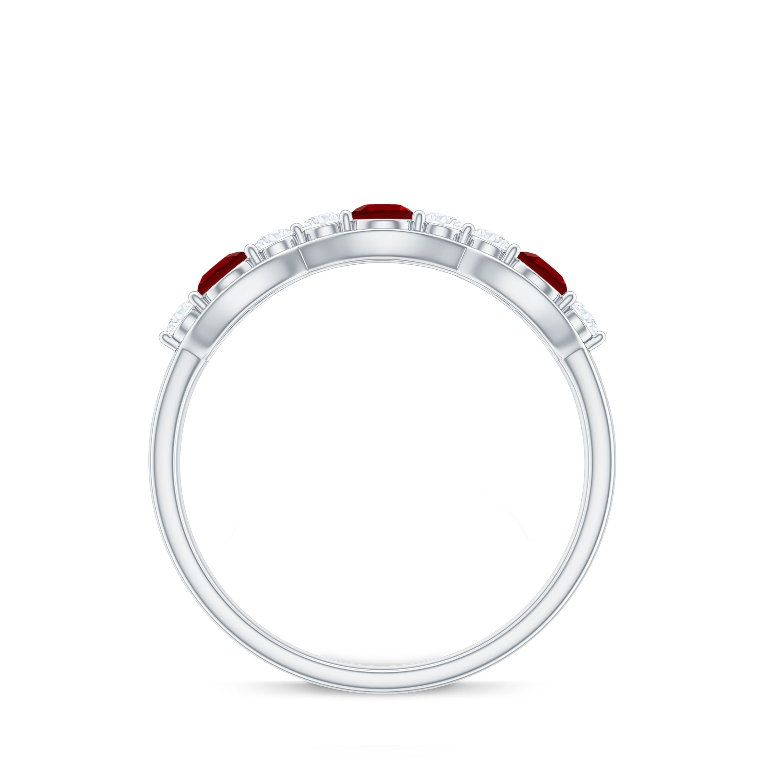 Round Shape Certified Created Ruby and Diamond Anniversary Ring