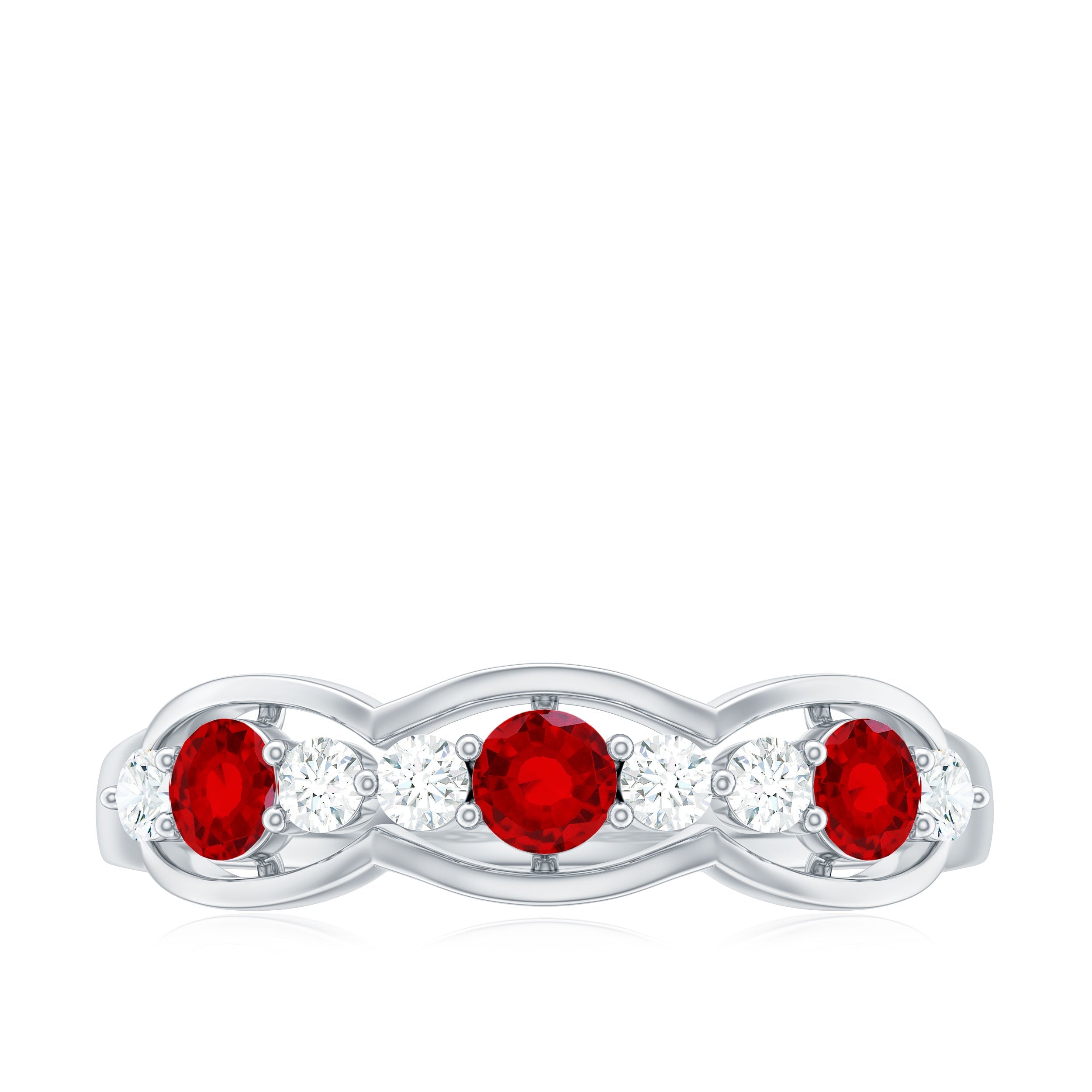 Round Shape Certified Created Ruby and Diamond Anniversary Ring