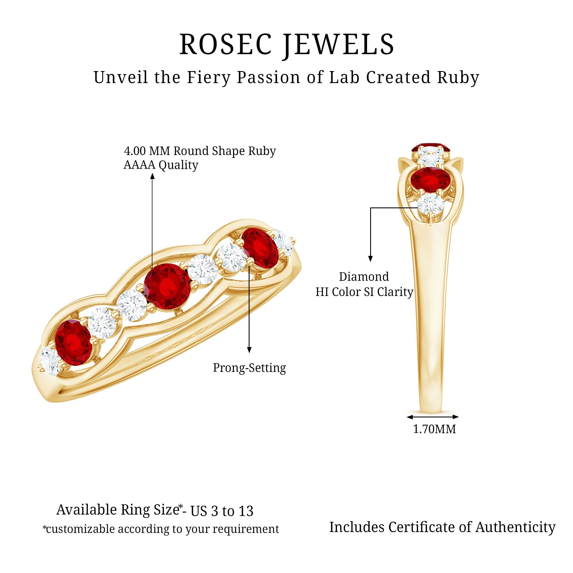 Round Shape Certified Created Ruby and Diamond Anniversary Ring